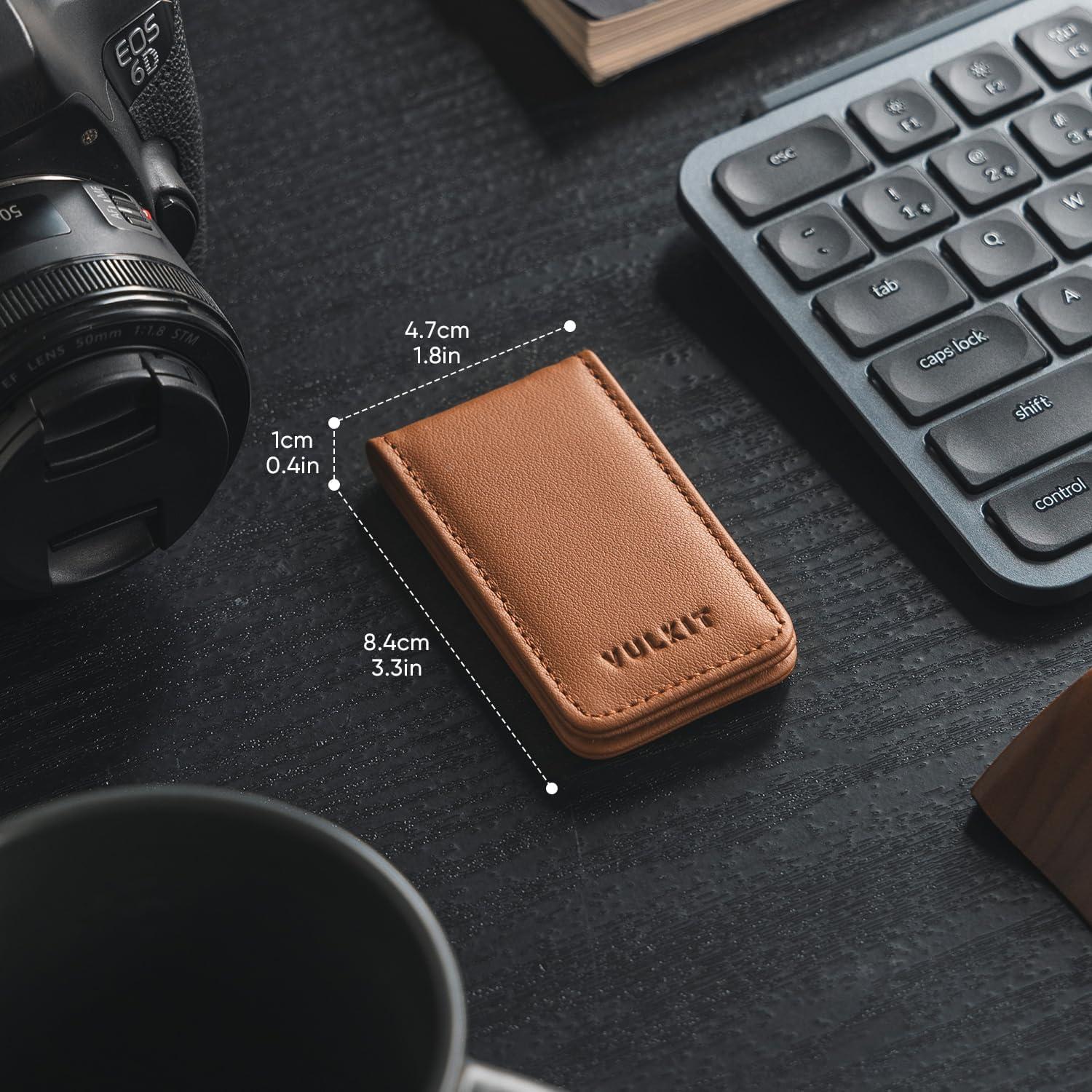 image:imageVULKIT Magnetic Money Clip Leather Money Holder Minimalist Design Holds Up to 15 CashTop Grain LeatherBrown