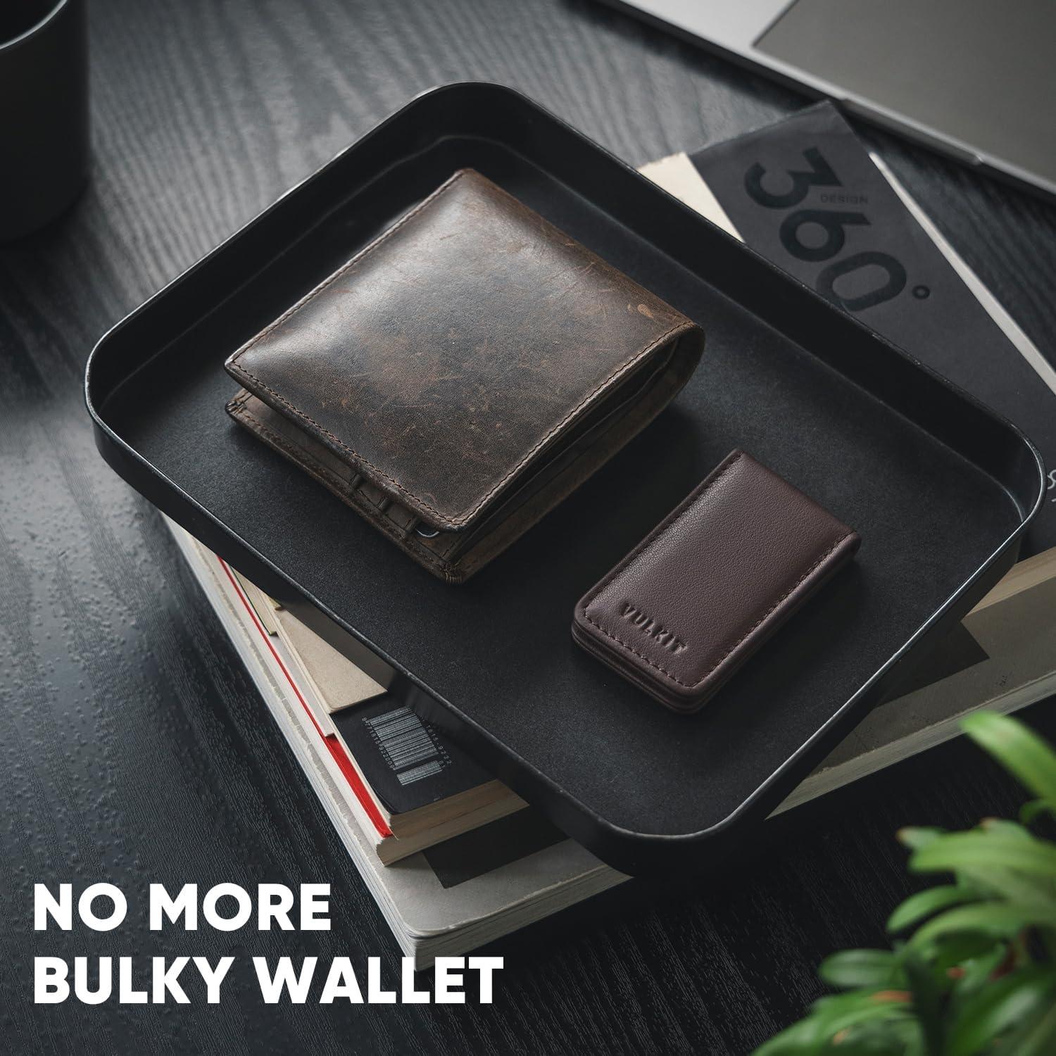 image:imageVULKIT Magnetic Money Clip Leather Money Holder Minimalist Design Holds Up to 15 CashTop Grain LeatherEspresso