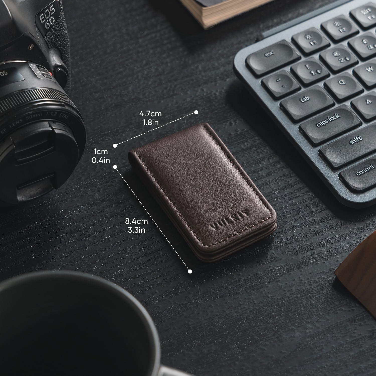 image:imageVULKIT Magnetic Money Clip Leather Money Holder Minimalist Design Holds Up to 15 CashTop Grain LeatherEspresso
