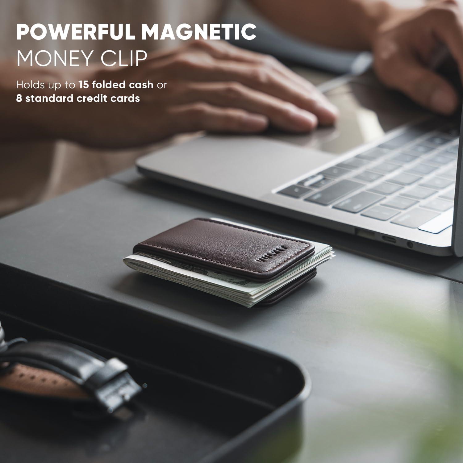 image:imageVULKIT Magnetic Money Clip Leather Money Holder Minimalist Design Holds Up to 15 CashTop Grain LeatherEspresso