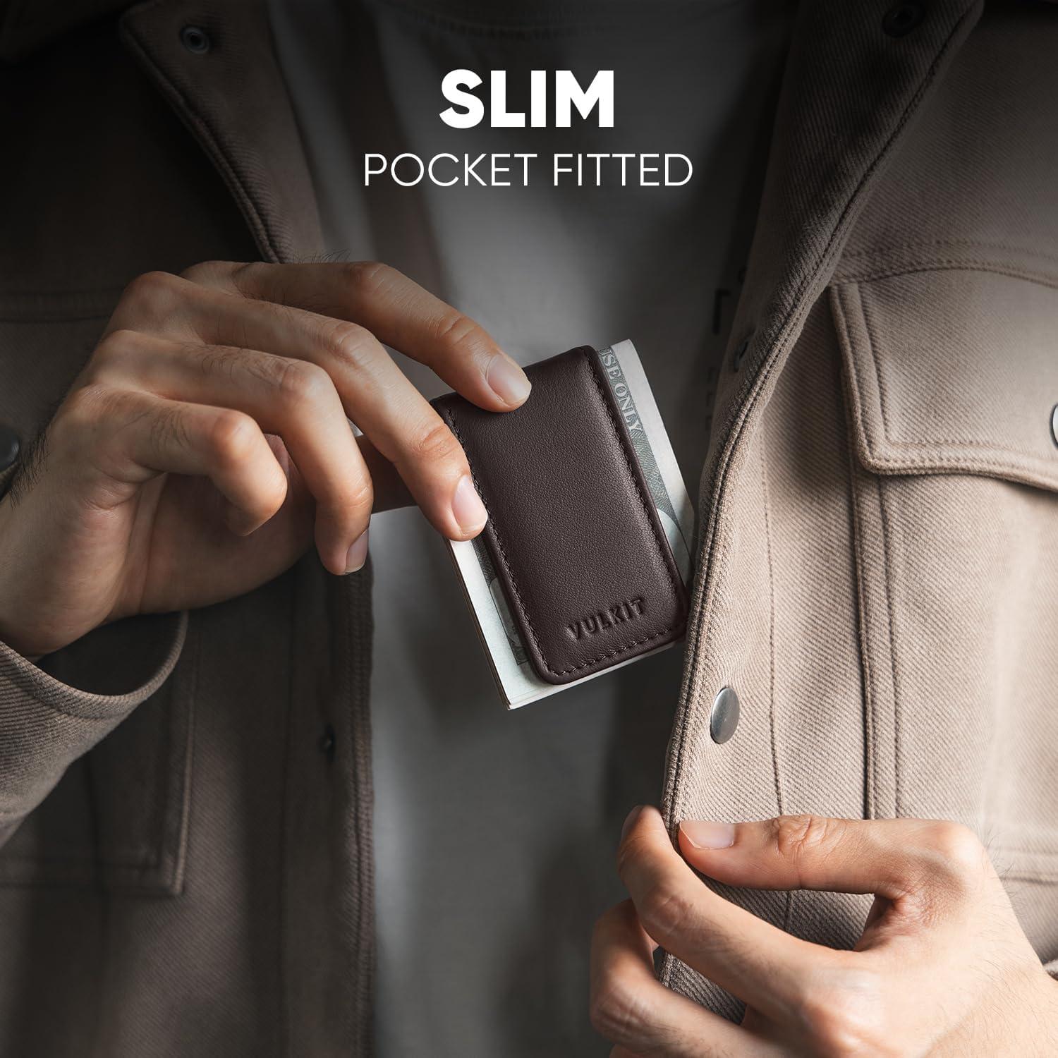 image:imageVULKIT Magnetic Money Clip Leather Money Holder Minimalist Design Holds Up to 15 CashTop Grain LeatherEspresso