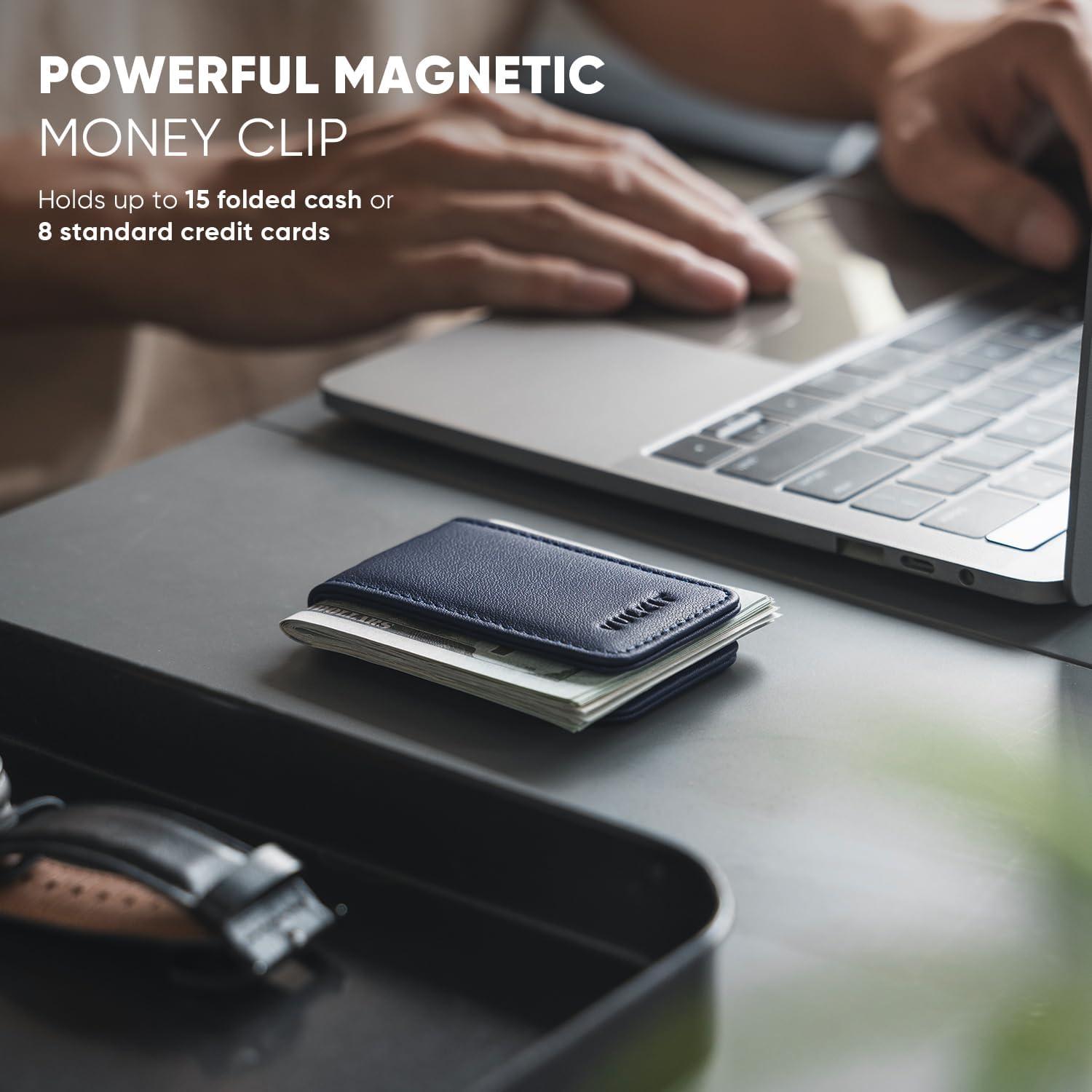 image:imageVULKIT Magnetic Money Clip Leather Money Holder Minimalist Design Holds Up to 15 CashTop Grain LeatherNavy