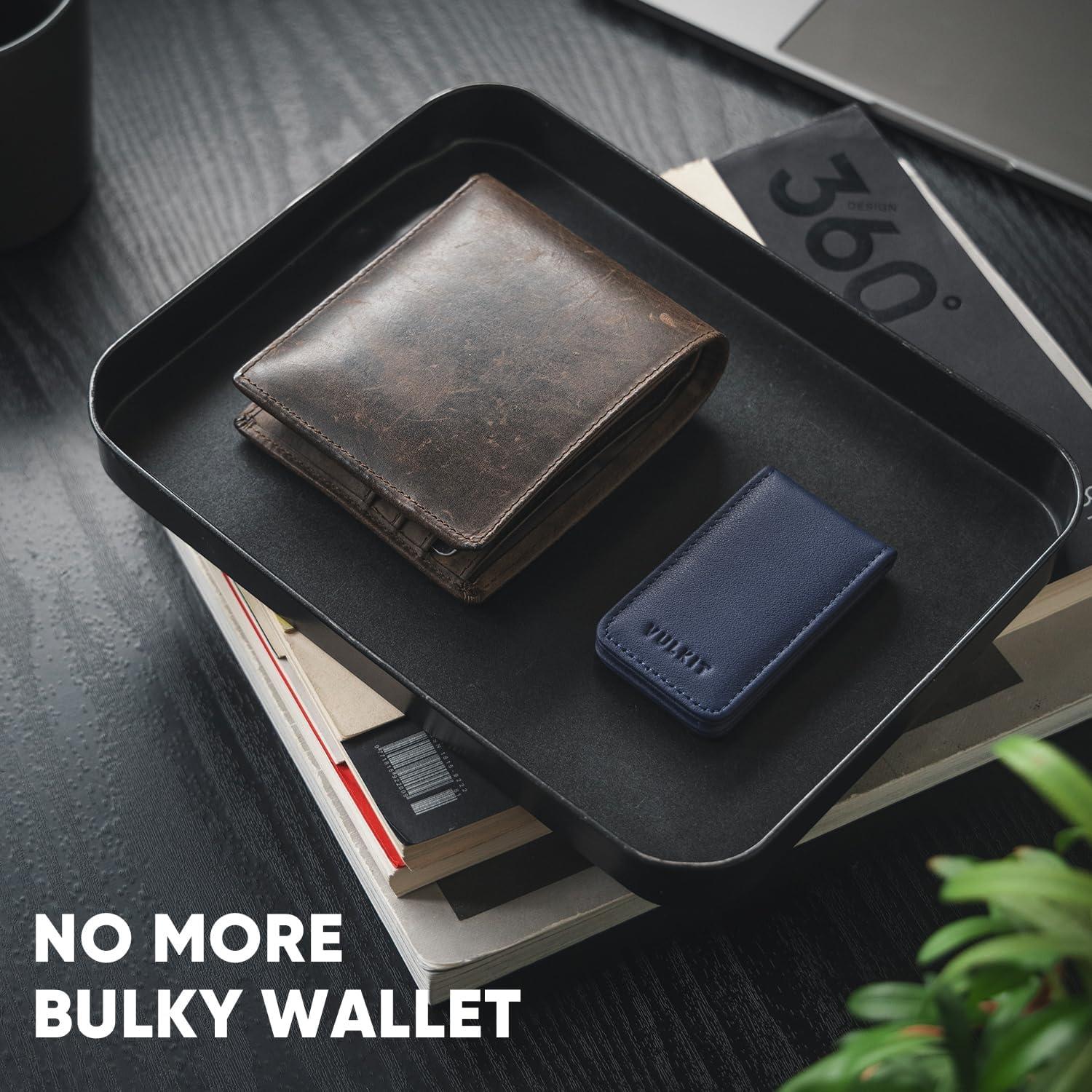 image:imageVULKIT Magnetic Money Clip Leather Money Holder Minimalist Design Holds Up to 15 CashTop Grain LeatherNavy