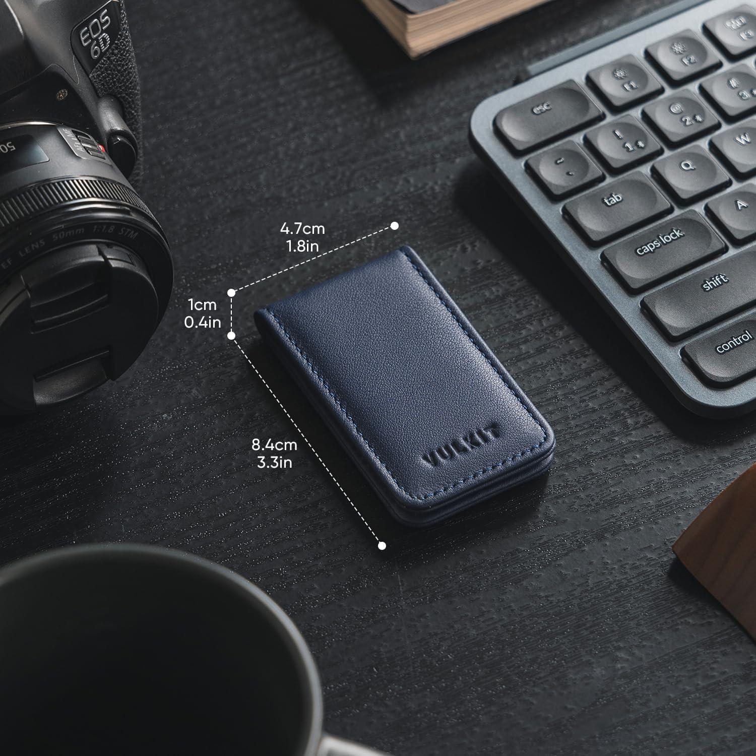 image:imageVULKIT Magnetic Money Clip Leather Money Holder Minimalist Design Holds Up to 15 CashTop Grain LeatherNavy