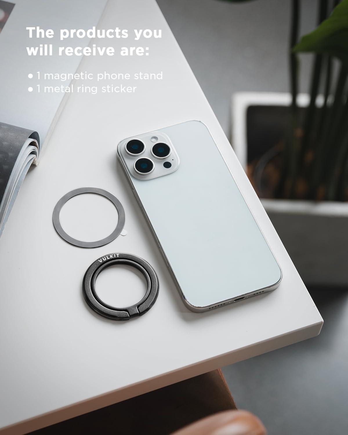 image:imageVULKIT Magnetic Phone Ring Holder Adjustable Cell Phone Stand Compatible with iPhone 17 Pro Max 16 15 14 13 12 Galaxy Huawei All Phones BlackDark Grey