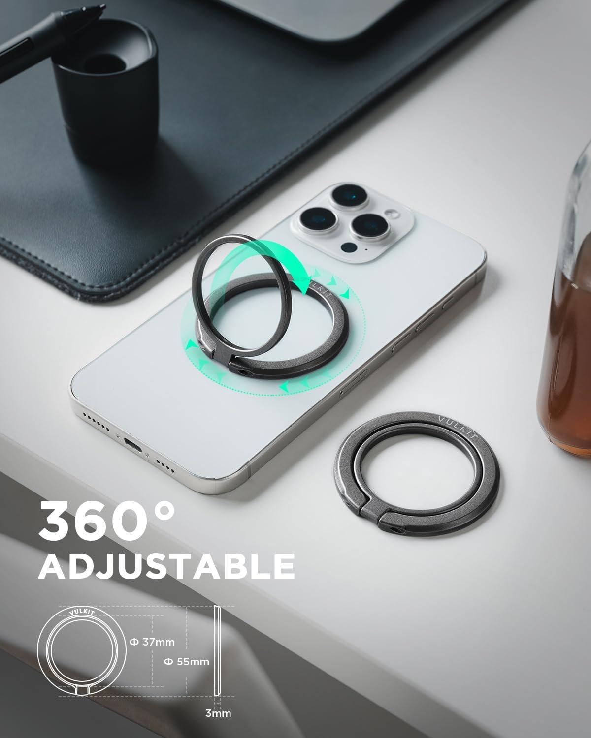 image:imageVULKIT Magnetic Phone Ring Holder Adjustable Cell Phone Stand Compatible with iPhone 17 Pro Max 16 15 14 13 12 Galaxy Huawei All Phones BlackDark Grey