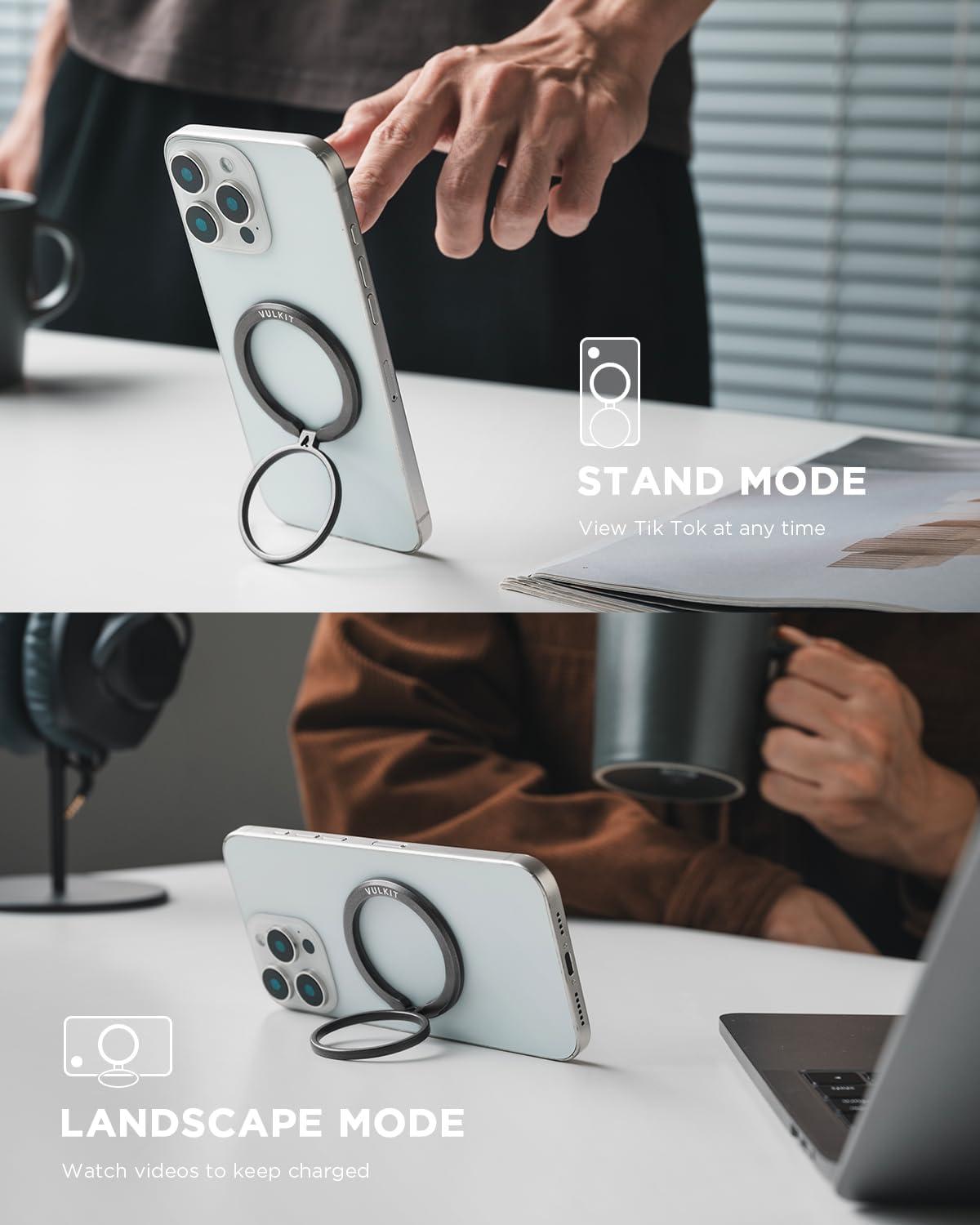 image:imageVULKIT Magnetic Phone Ring Holder Adjustable Cell Phone Stand Compatible with iPhone 17 Pro Max 16 15 14 13 12 Galaxy Huawei All Phones BlackDark Grey