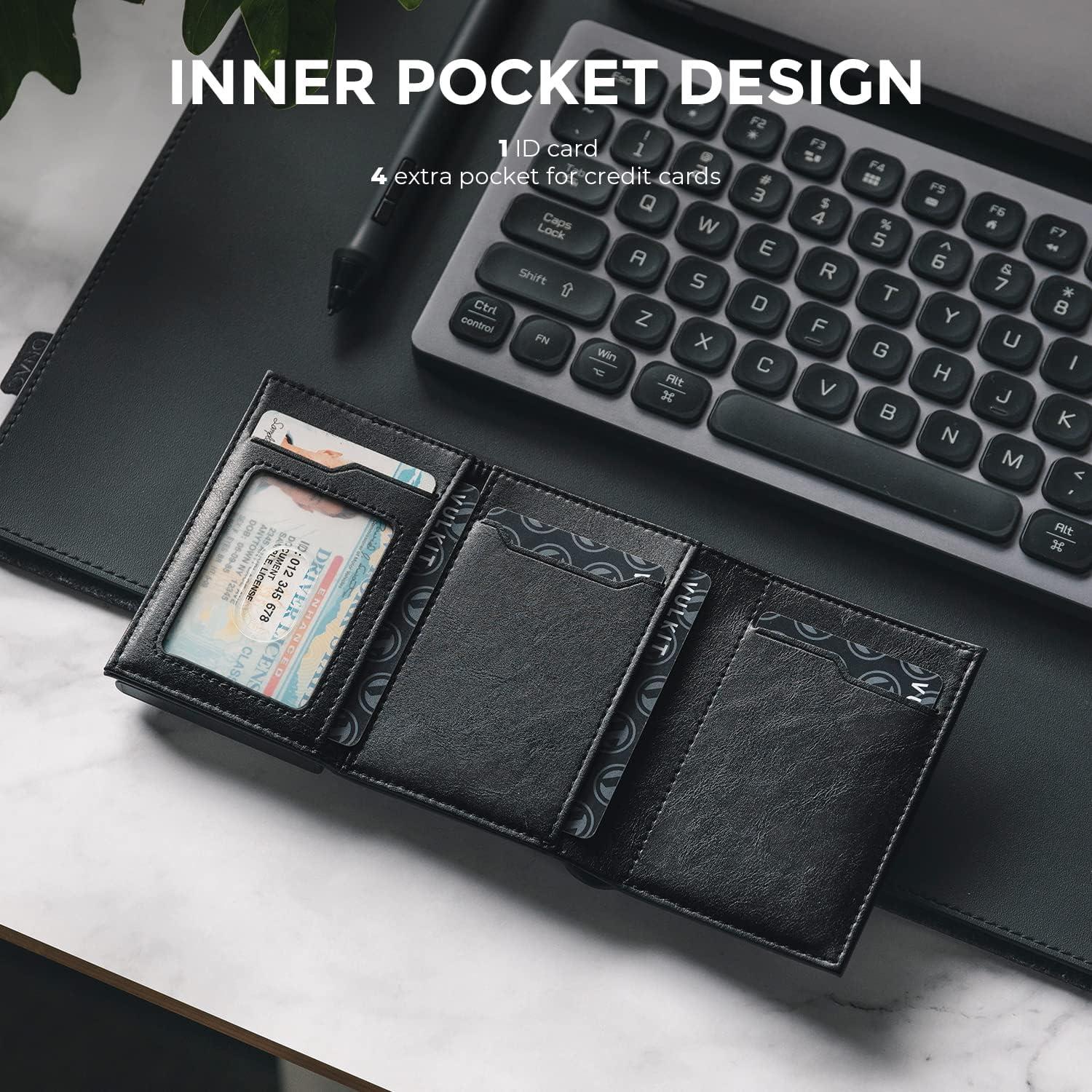 image:imageVULKIT Mens Card Holder Wallet Pop Up Wallet Magnetic Closure RFID Blocking Trifold Leather WalletBlack