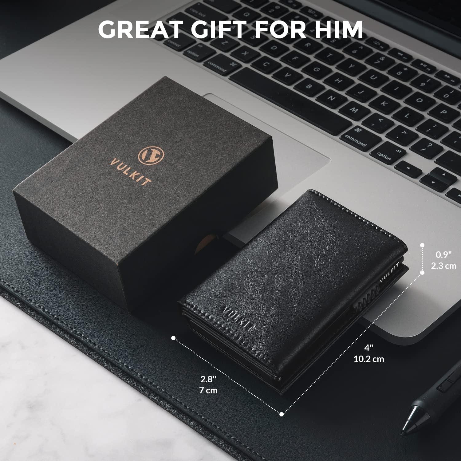 image:imageVULKIT Mens Card Holder Wallet Pop Up Wallet Magnetic Closure RFID Blocking Trifold Leather WalletBlack