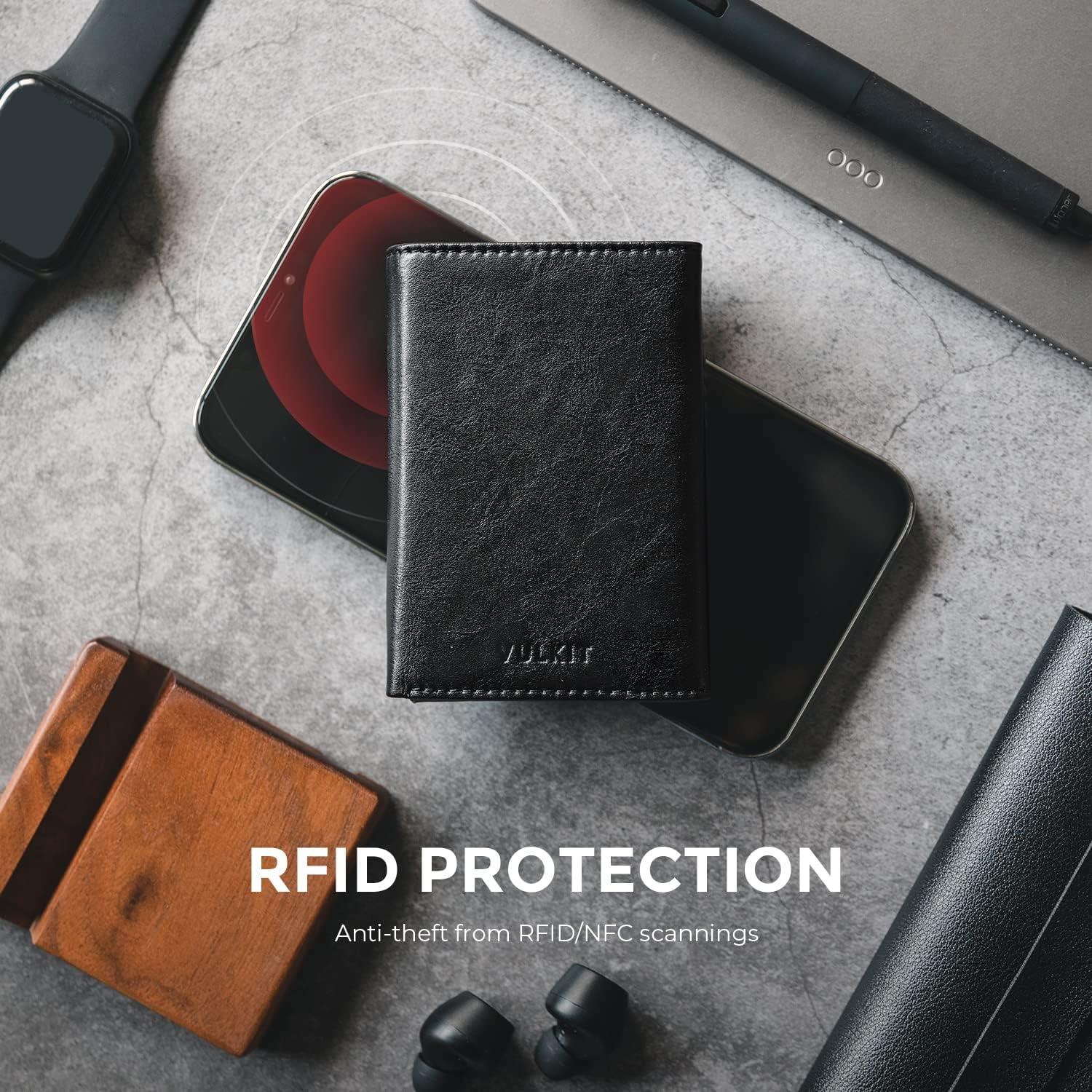 image:imageVULKIT Mens Card Holder Wallet Pop Up Wallet Magnetic Closure RFID Blocking Trifold Leather WalletBlack