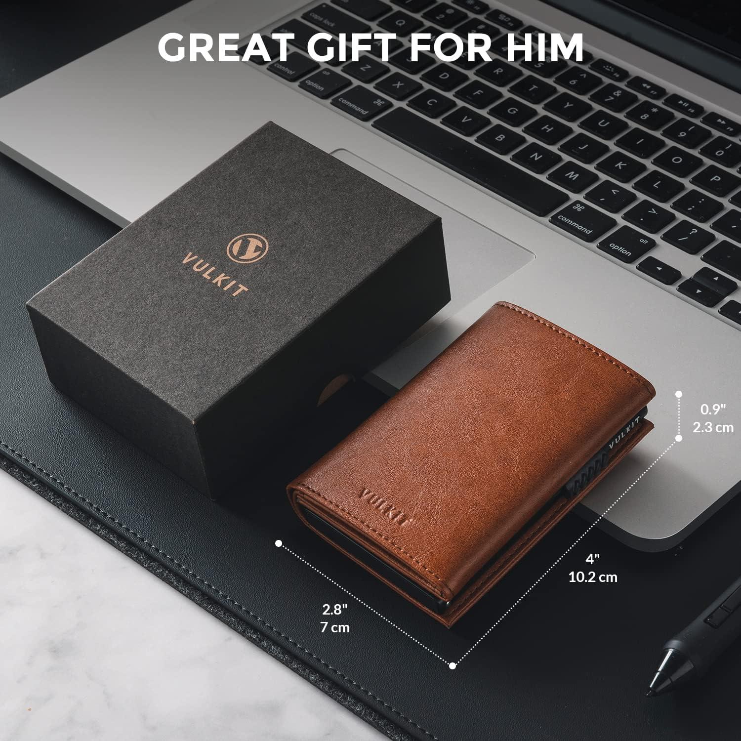 image:imageVULKIT Mens Card Holder Wallet Pop Up Wallet Magnetic Closure RFID Blocking Trifold Leather WalletBrown