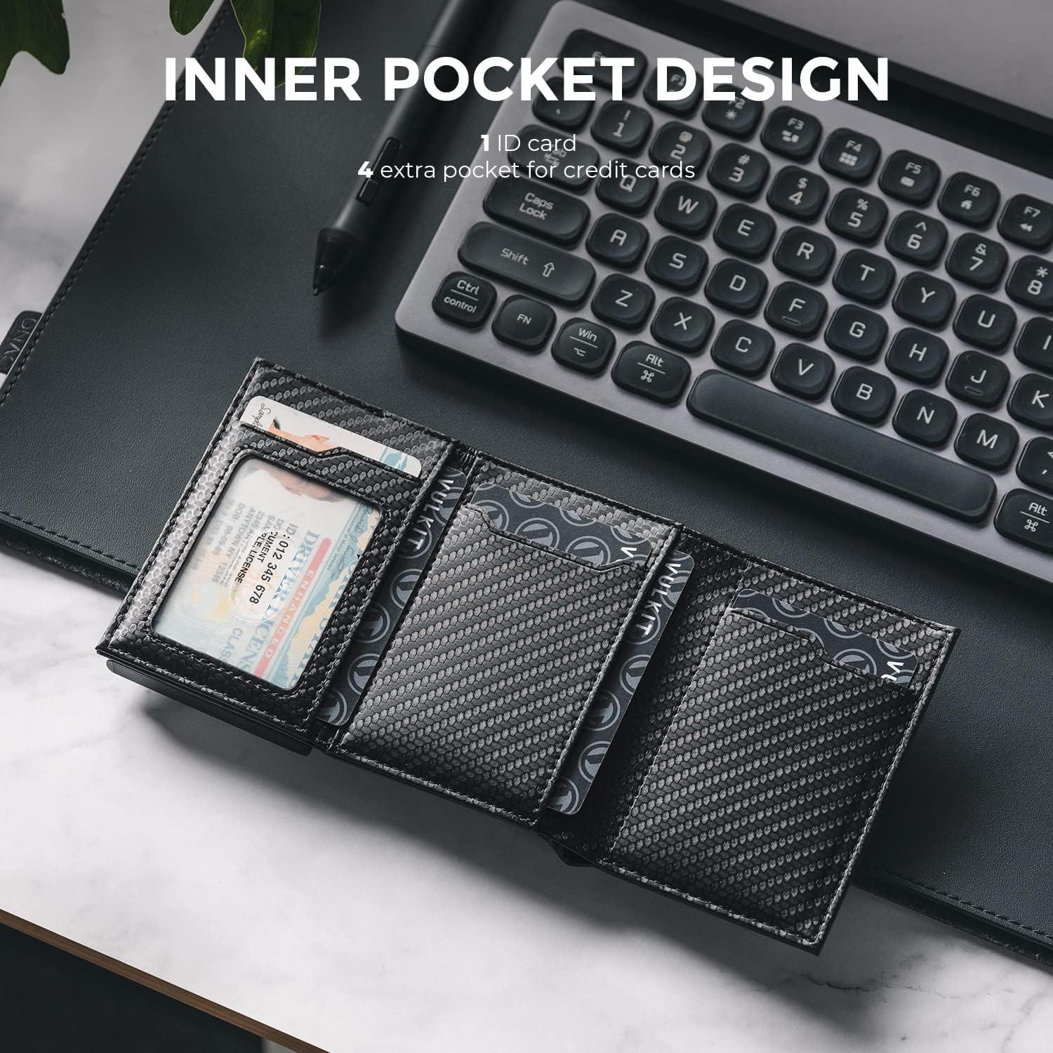 image:imageVULKIT Mens Card Holder Wallet Pop Up Wallet Magnetic Closure RFID Blocking Trifold Leather WalletCarbon Fiber