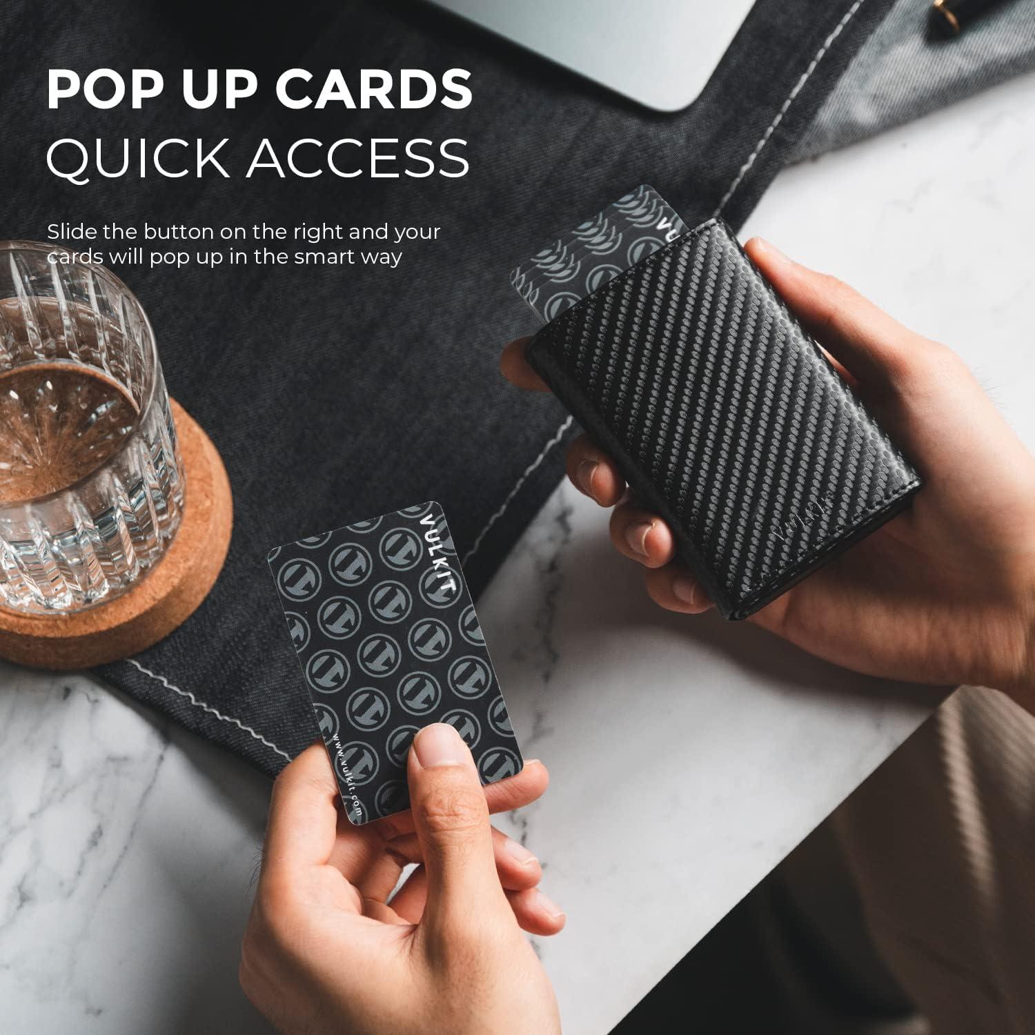 image:imageVULKIT Mens Card Holder Wallet Pop Up Wallet Magnetic Closure RFID Blocking Trifold Leather WalletCarbon Fiber