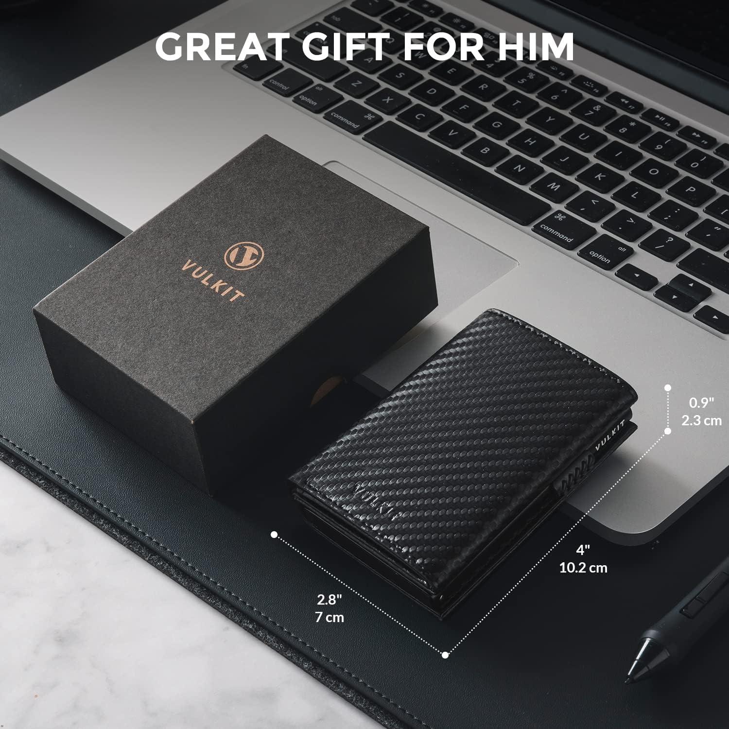 image:imageVULKIT Mens Card Holder Wallet Pop Up Wallet Magnetic Closure RFID Blocking Trifold Leather WalletCarbon Fiber