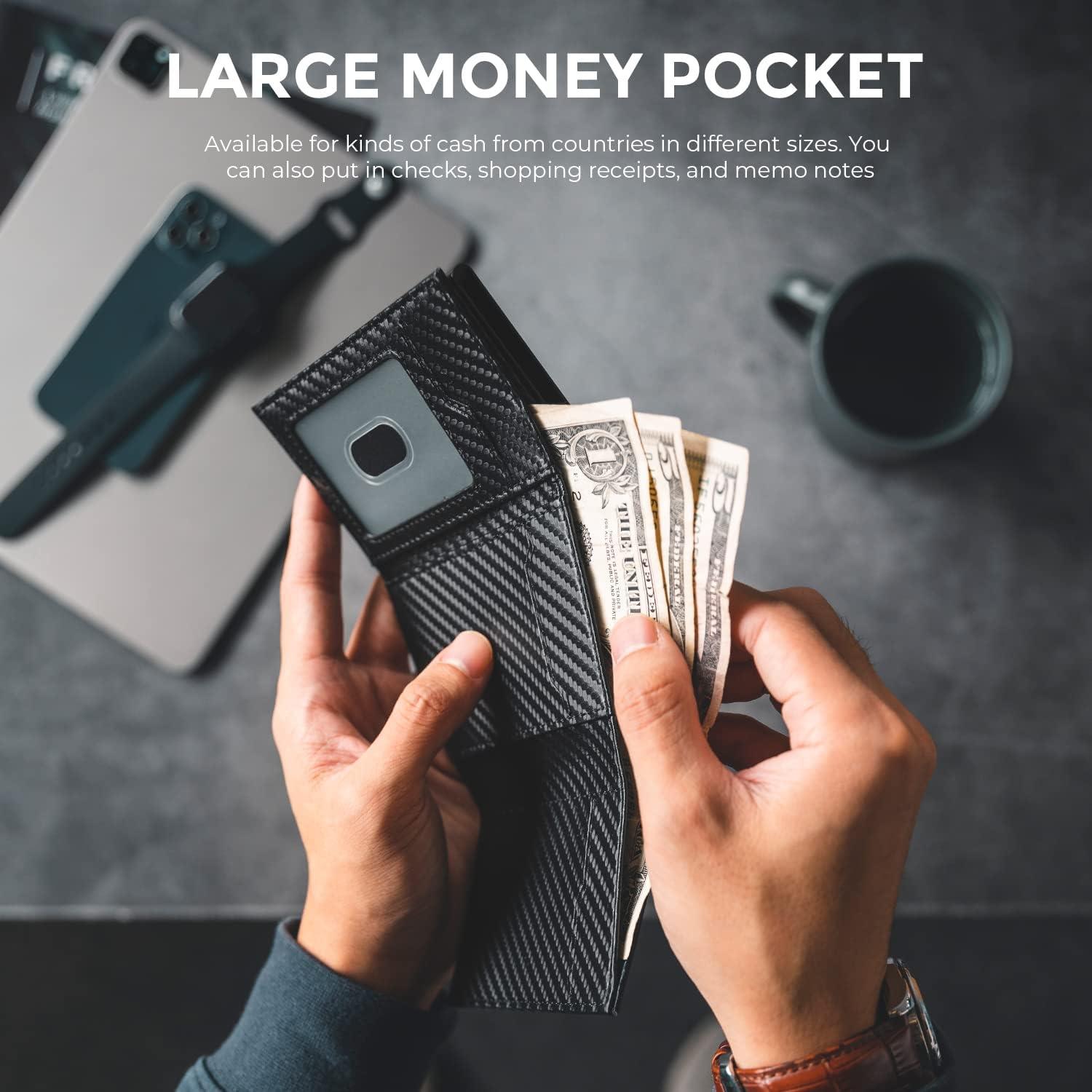 image:imageVULKIT Mens Card Holder Wallet Pop Up Wallet Magnetic Closure RFID Blocking Trifold Leather WalletCarbon Fiber