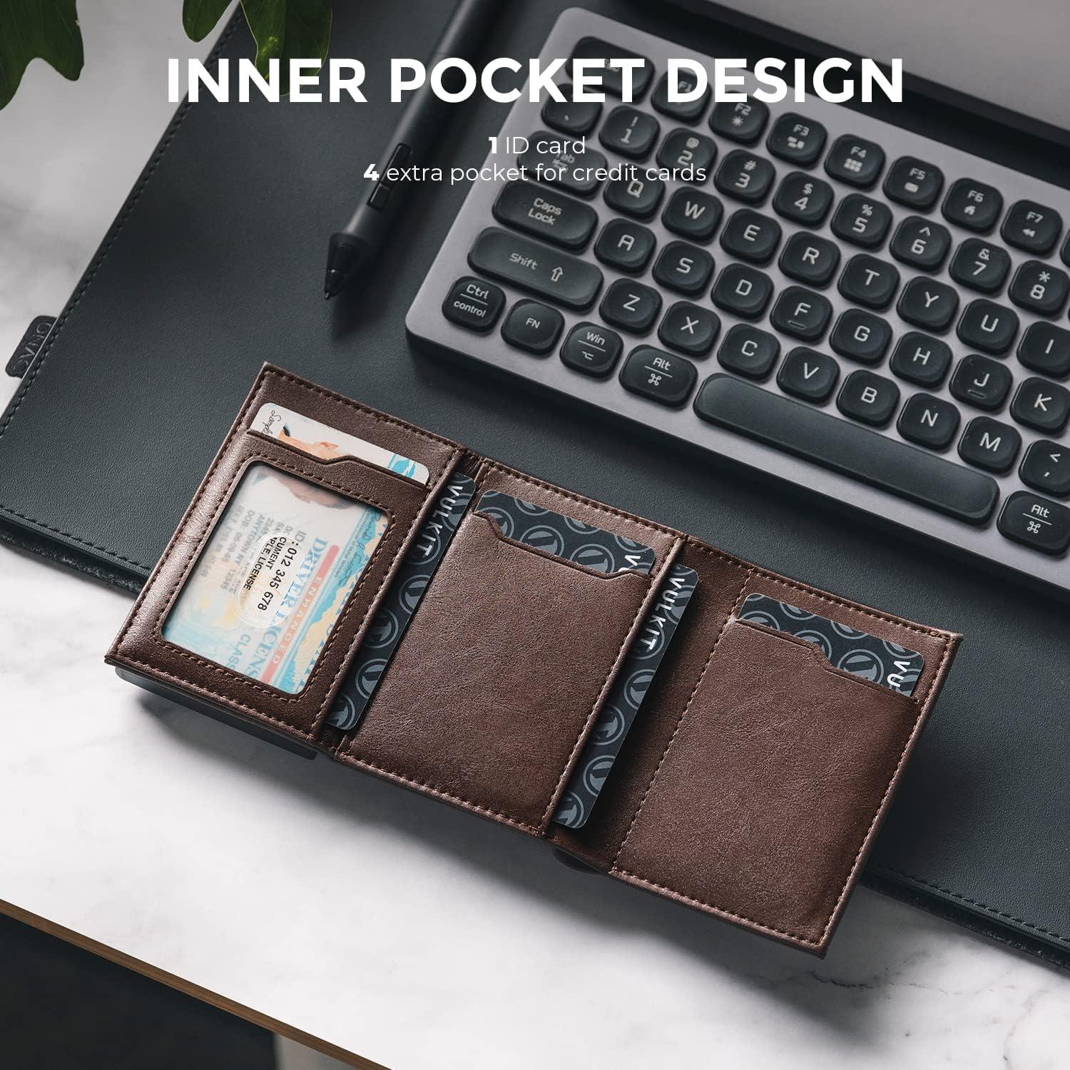 image:imageVULKIT Mens Card Holder Wallet Pop Up Wallet Magnetic Closure RFID Blocking Trifold Leather WalletEspresso
