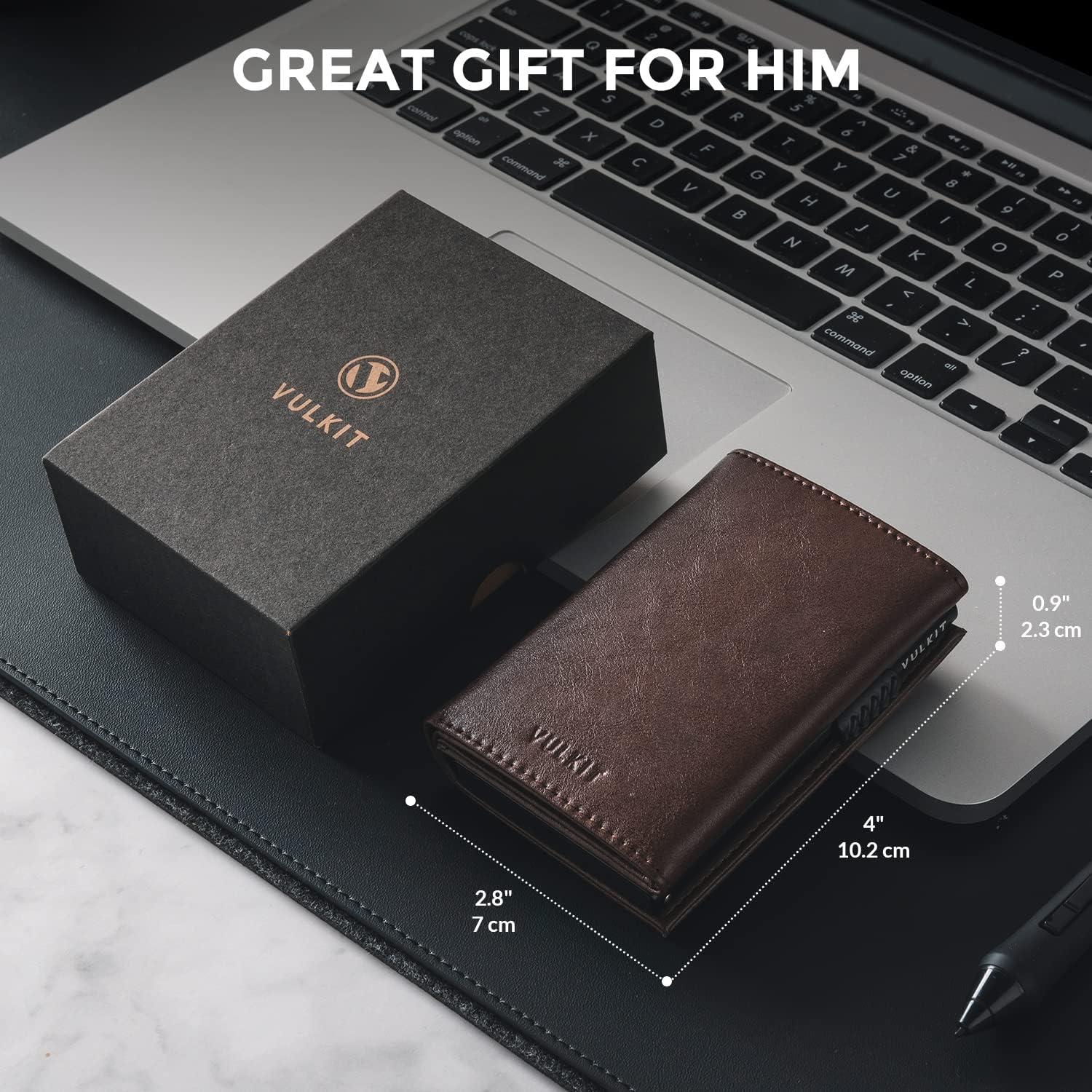 image:imageVULKIT Mens Card Holder Wallet Pop Up Wallet Magnetic Closure RFID Blocking Trifold Leather WalletEspresso
