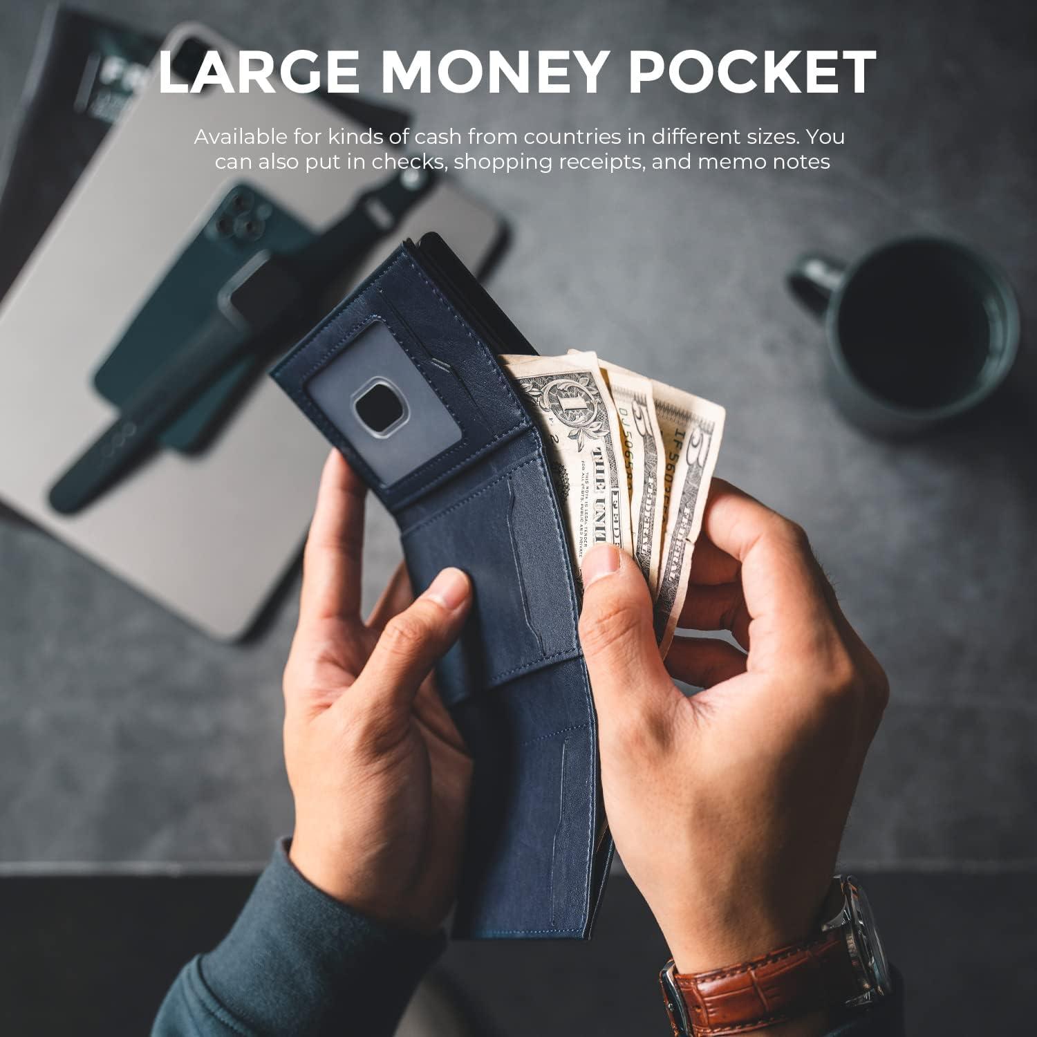 image:imageVULKIT Mens Card Holder Wallet Pop Up Wallet Magnetic Closure RFID Blocking Trifold Leather WalletNavy
