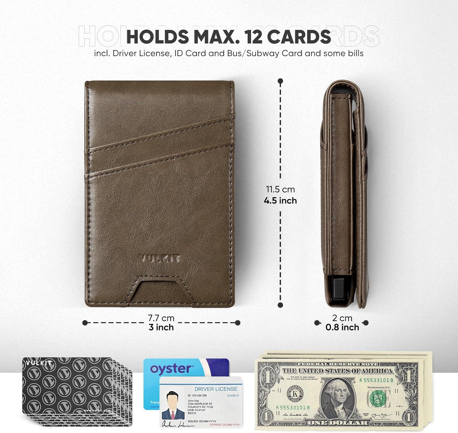 image:imageVULKIT Mens Card Holder for Max 12 Cards with PopUp Credit Card Case and Double Window Slots for ID and Key Card Carbon Fiber BlackGreen