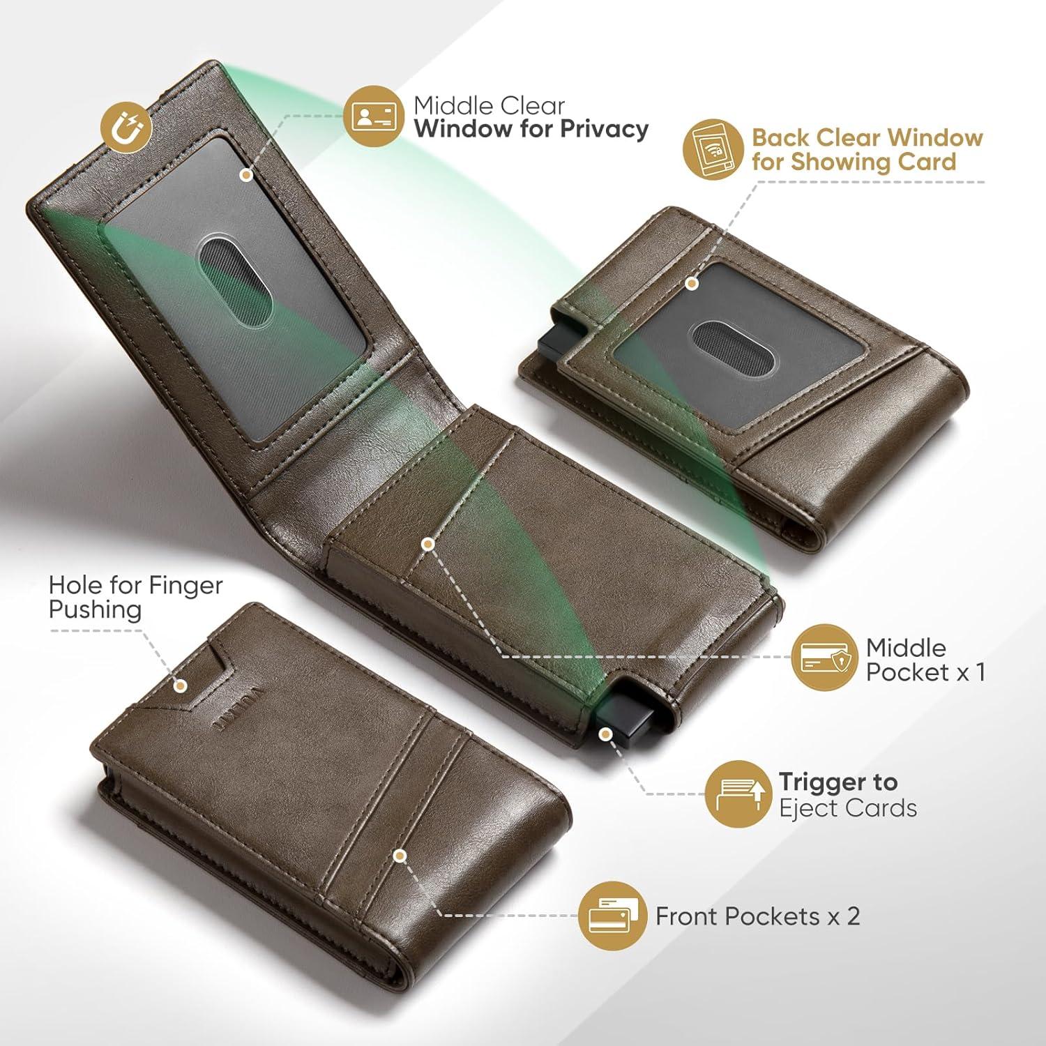 image:imageVULKIT Mens Card Holder for Max 12 Cards with PopUp Credit Card Case and Double Window Slots for ID and Key Card Carbon Fiber BlackGreen
