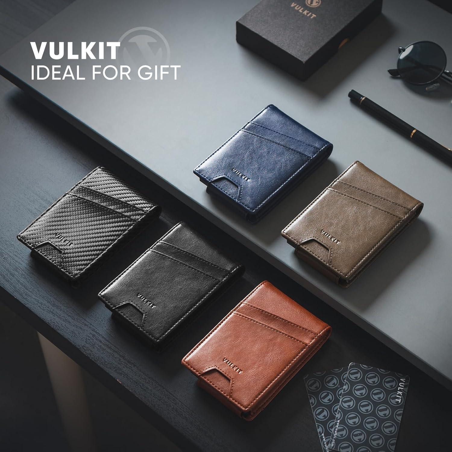 image:imageVULKIT Mens Card Holder for Max 12 Cards with PopUp Credit Card Case and Double Window Slots for ID and Key Card Carbon Fiber BlackGreen