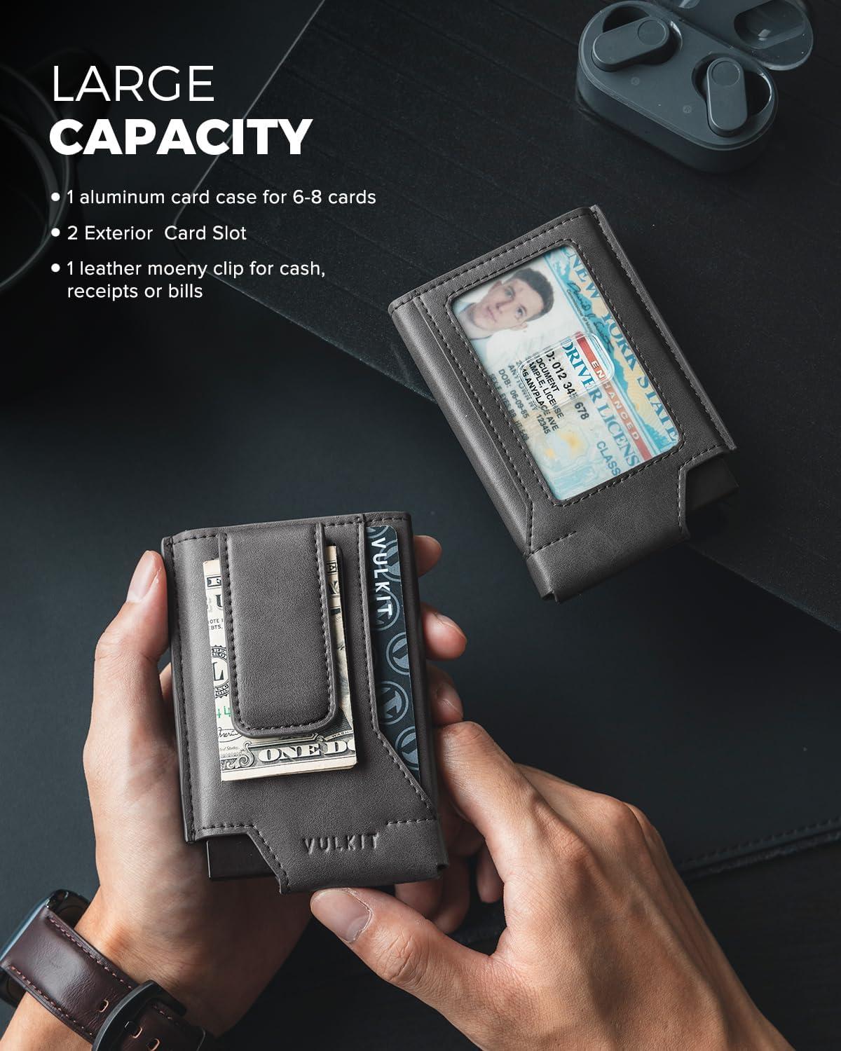 image:imageVULKIT Mens Wallet Card Holder Pop Up Card Wallet Slim Leather RFID Blocking Minimalist Wallet With Money ClipGrey