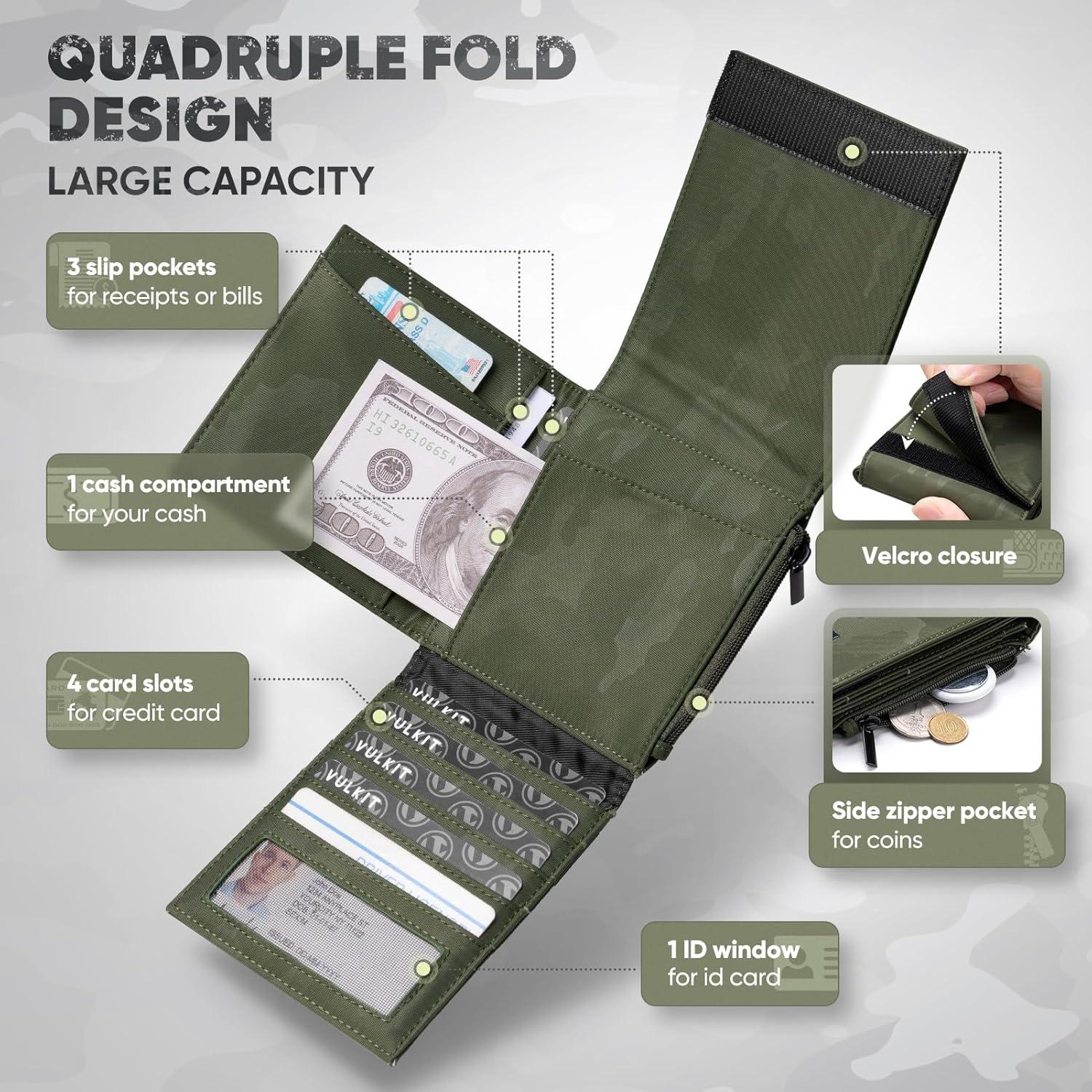 image:imageVULKIT Mens Wallet RFID Blocking Card Holder Minimalist Multifold Magic Wallet for 20 Cards Cash BillsCamouflage GreenCamouflage green