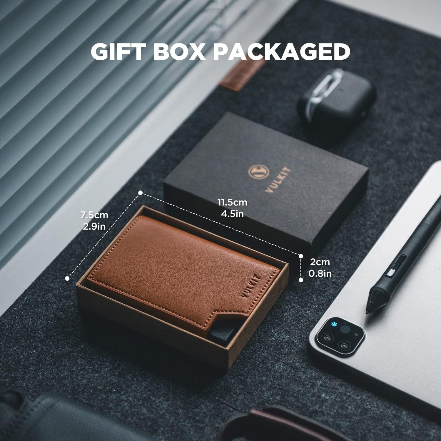 image:imageVULKIT Mens Wallet Top Grain Leather Minimalist Pop Up Card Holder RFID Blocking Magnetic Closure Leather Wallet with ID Window for Cash amp Credit Cards Up To 11 CardsBrown