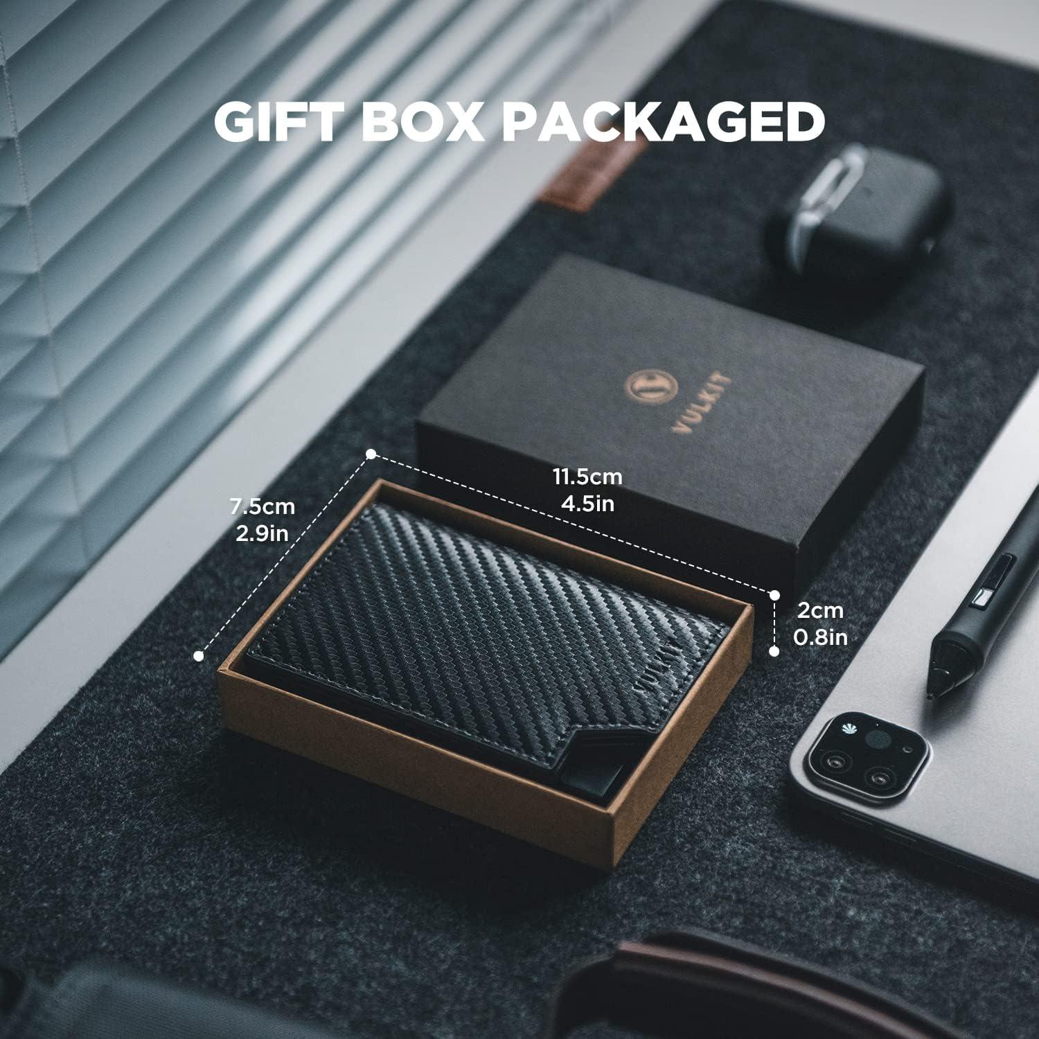 image:imageVULKIT Mens Wallet Top Grain Leather Minimalist Pop Up Card Holder RFID Blocking Magnetic Closure Leather Wallet with ID Window for Cash amp Credit Cards Up To 11 CardsCF Black