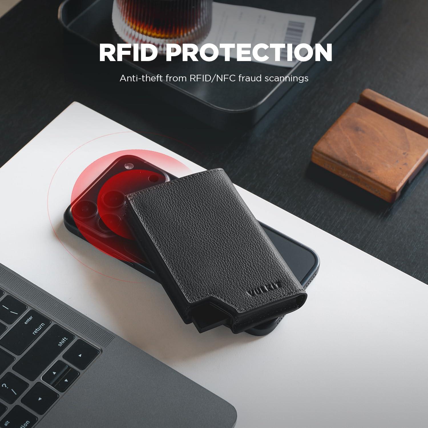 image:imageVULKIT Mens Wallet Top Grain Leather Minimalist Pop Up Card Holder RFID Blocking Magnetic Closure Leather Wallet with ID Window for Cash amp Credit Cards Up To 11 CardsTop Grain LeatherBlack