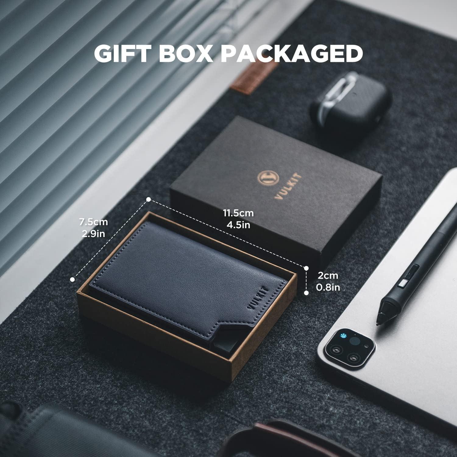 image:imageVULKIT Mens Wallet Top Grain Leather Minimalist Pop Up Card Holder RFID Blocking Magnetic Closure Leather Wallet with ID Window for Cash amp Credit Cards Up To 11 CardsNavy
