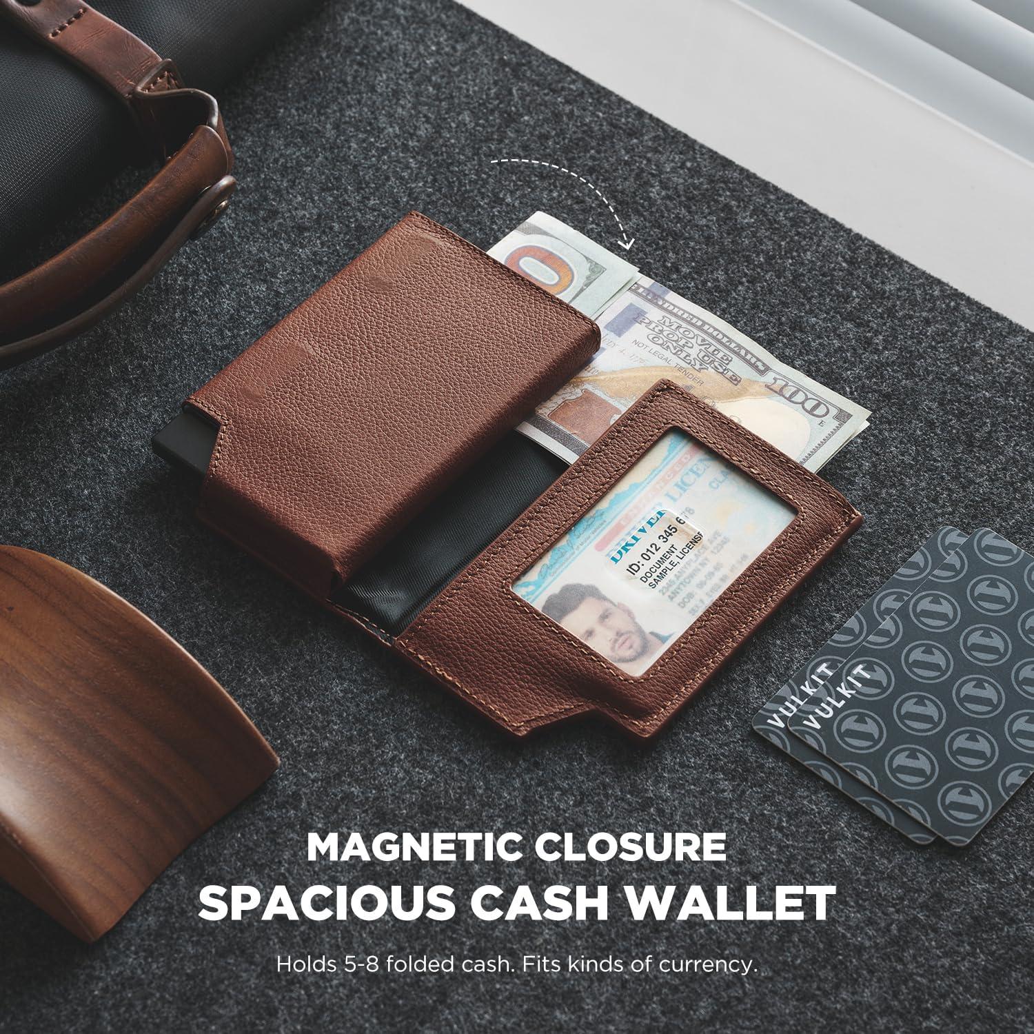 image:imageVULKIT Mens Wallet Top Grain Leather Minimalist Pop Up Card Holder RFID Blocking Magnetic Closure Leather Wallet with ID Window for Cash amp Credit Cards Up To 11 CardsTop Grain LeatherEspresso