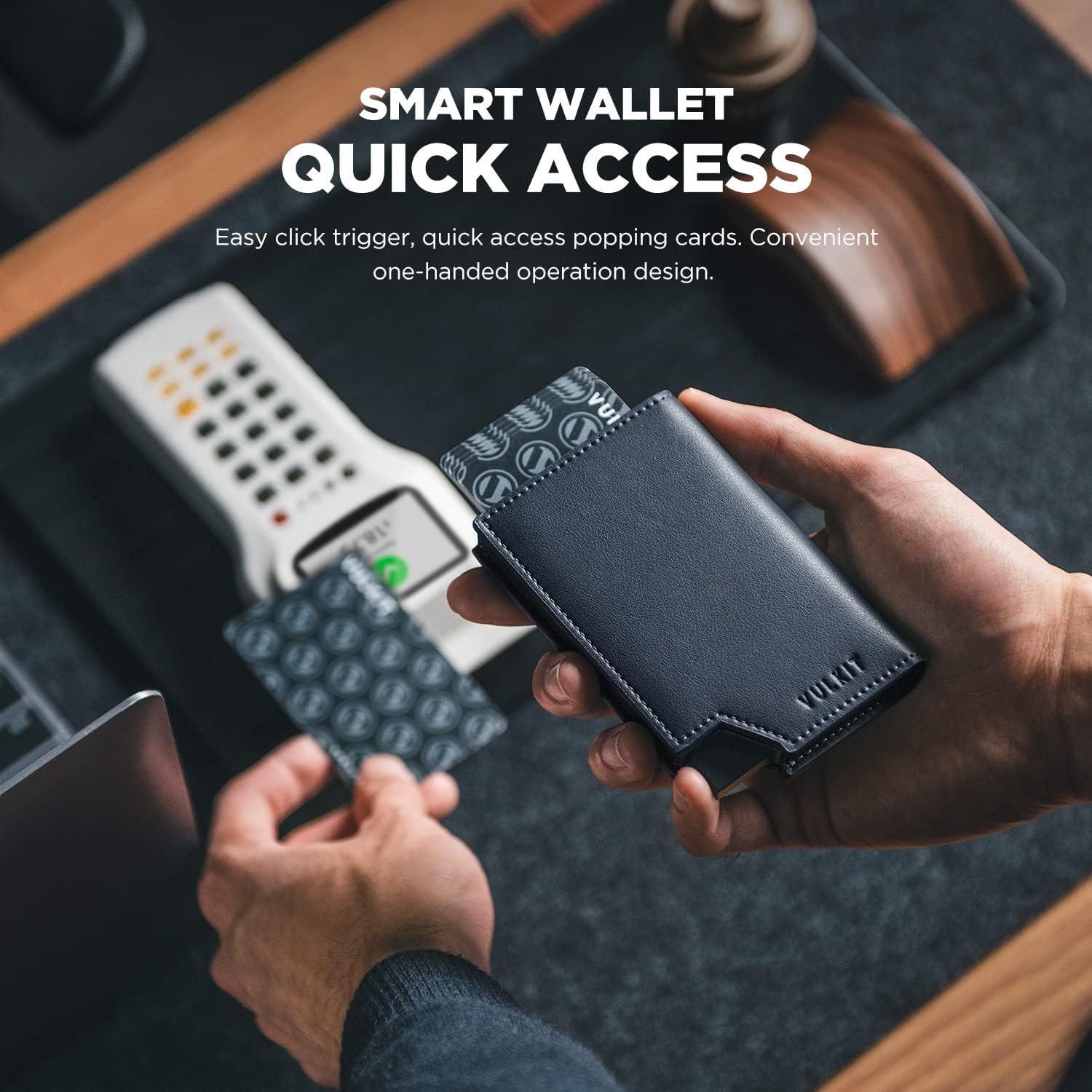 image:imageVULKIT Mens Wallet Top Grain Leather Minimalist Pop Up Card Holder RFID Blocking Magnetic Closure Leather Wallet with ID Window for Cash amp Credit Cards Up To 11 CardsNavy