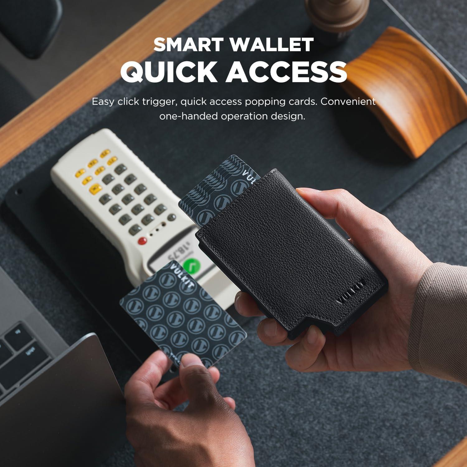 image:imageVULKIT Mens Wallet Top Grain Leather Minimalist Pop Up Card Holder RFID Blocking Magnetic Closure Leather Wallet with ID Window for Cash amp Credit Cards Up To 11 CardsTop Grain LeatherBlack