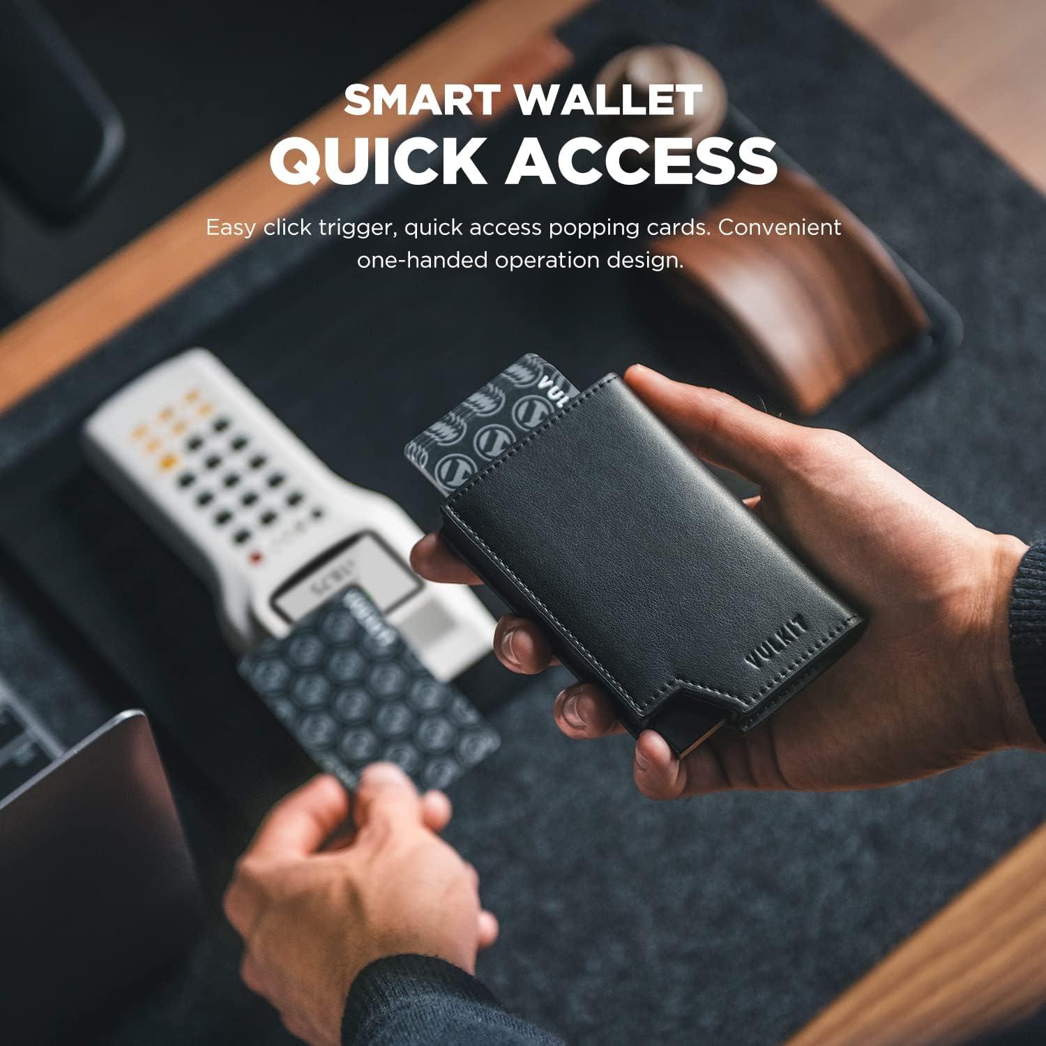 image:imageVULKIT Mens Wallet Top Grain Leather Minimalist Pop Up Card Holder RFID Blocking Magnetic Closure Leather Wallet with ID Window for Cash amp Credit Cards Up To 11 CardsBlack