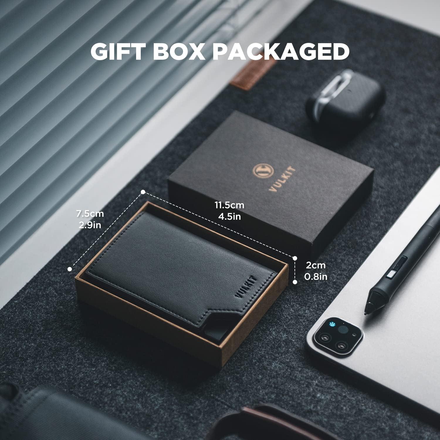 image:imageVULKIT Mens Wallet Top Grain Leather Minimalist Pop Up Card Holder RFID Blocking Magnetic Closure Leather Wallet with ID Window for Cash amp Credit Cards Up To 11 CardsBlack