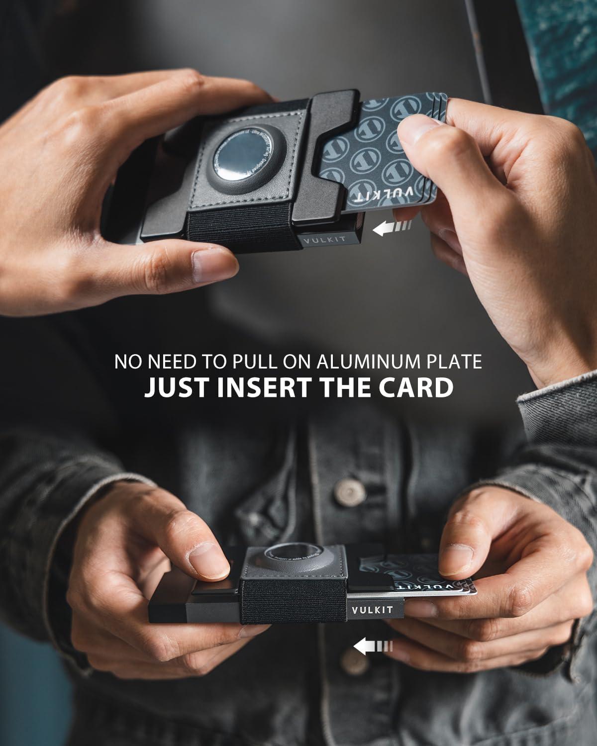 image:imageVULKIT Mens Wallet With AirTag Holder RFID Blocking Aluminum Pop Up Card Holder With Expandable Backplate Holds 12 Cards and Cash for Men and Women GreenSpace Grey