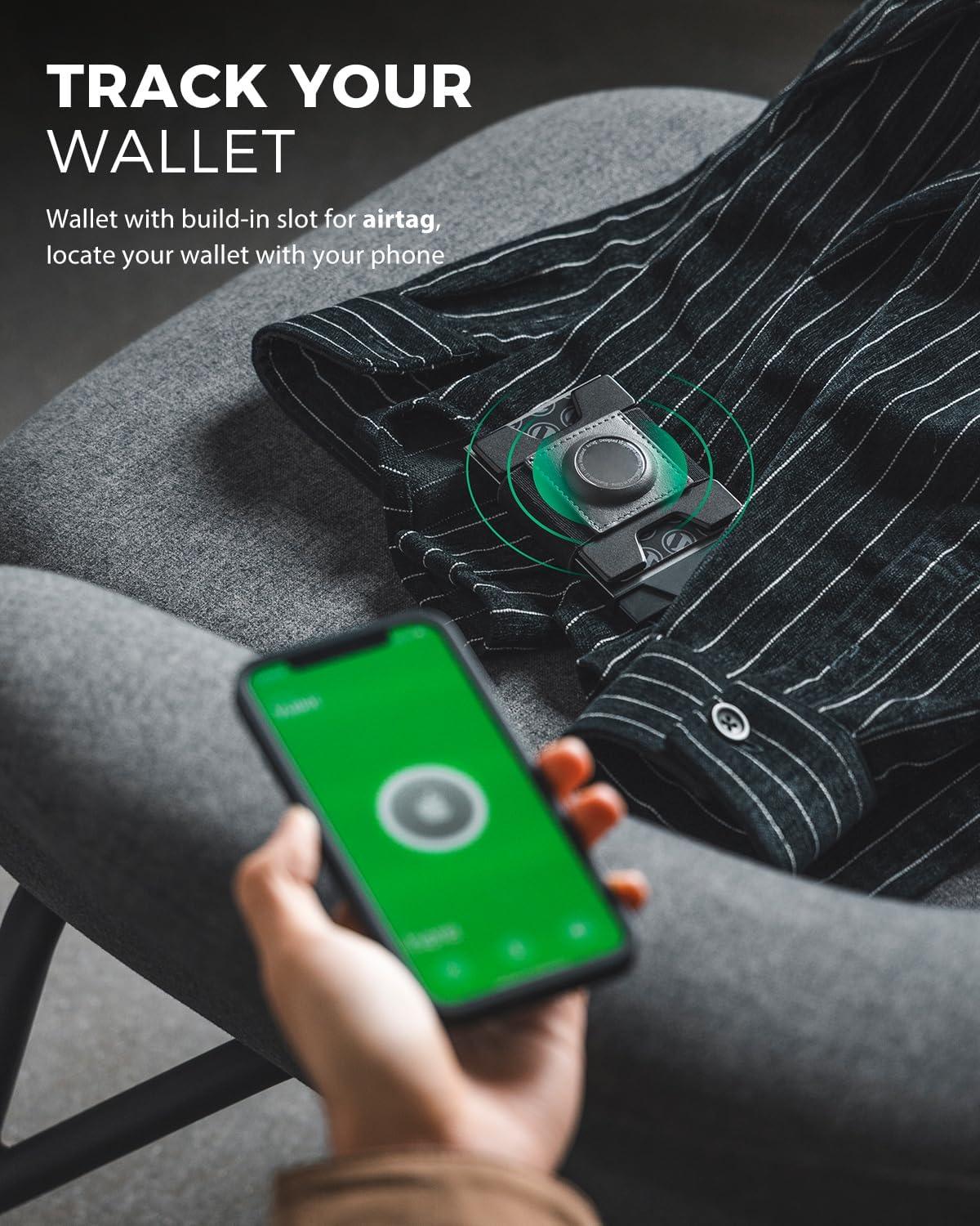 image:imageVULKIT Mens Wallet With AirTag Holder RFID Blocking Aluminum Pop Up Card Holder With Expandable Backplate Holds 12 Cards and Cash for Men and Women GreenSpace Grey