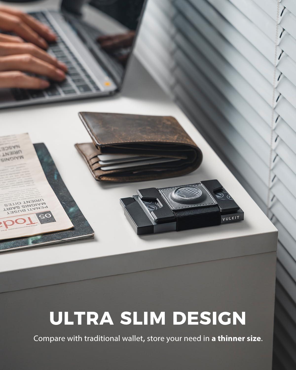 image:imageVULKIT Mens Wallet With AirTag Holder RFID Blocking Aluminum Pop Up Card Holder With Expandable Backplate Holds 12 Cards and Cash for Men and Women GreenSpace Grey