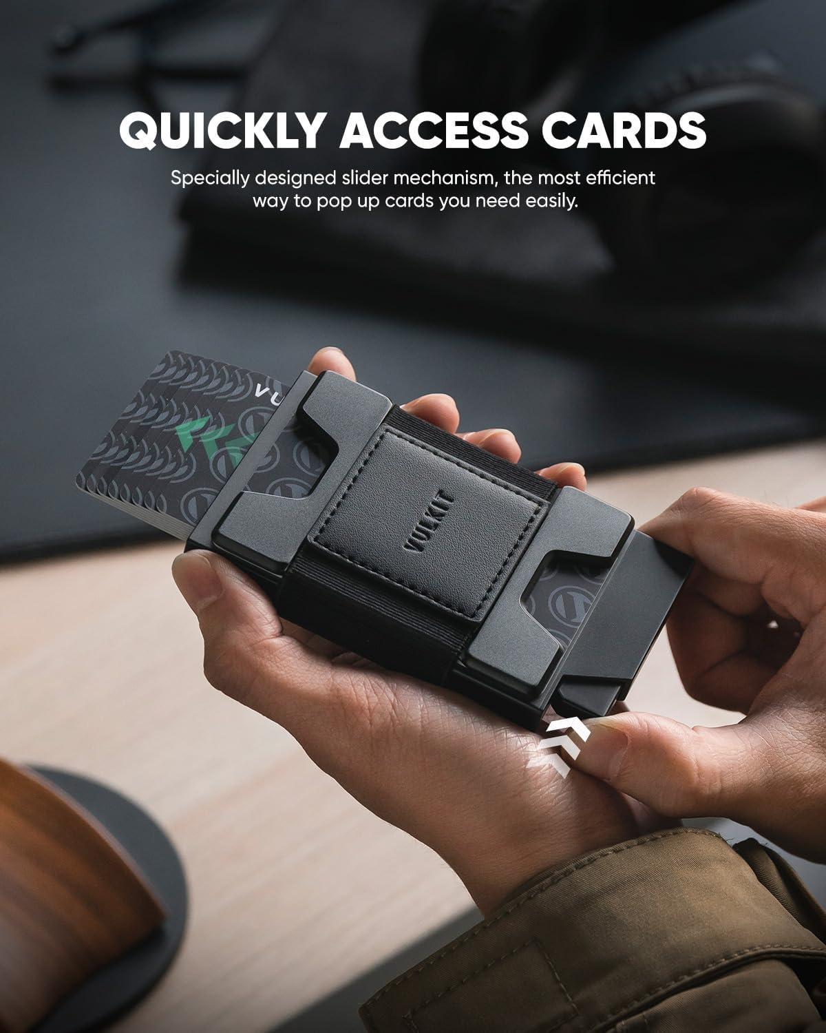 image:imageVULKIT Minimalist Pop Up Wallet RFID Blocking Aluminum Credit Card Holder with Expandable Backplate Holds 12 Cards and Cash for Men and Women NavyBlack
