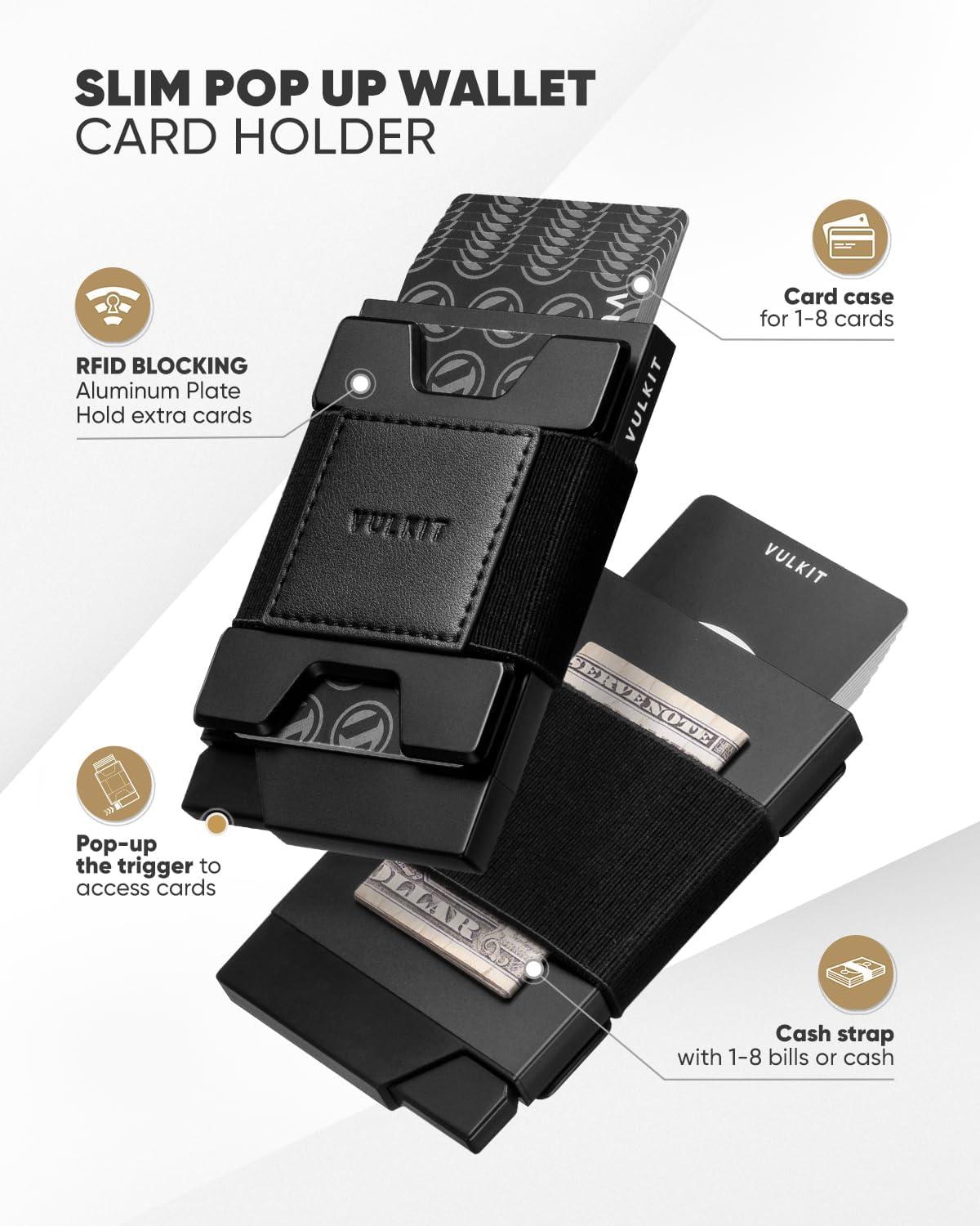image:imageVULKIT Minimalist Pop Up Wallet RFID Blocking Aluminum Credit Card Holder with Expandable Backplate Holds 12 Cards and Cash for Men and Women NavyBlack
