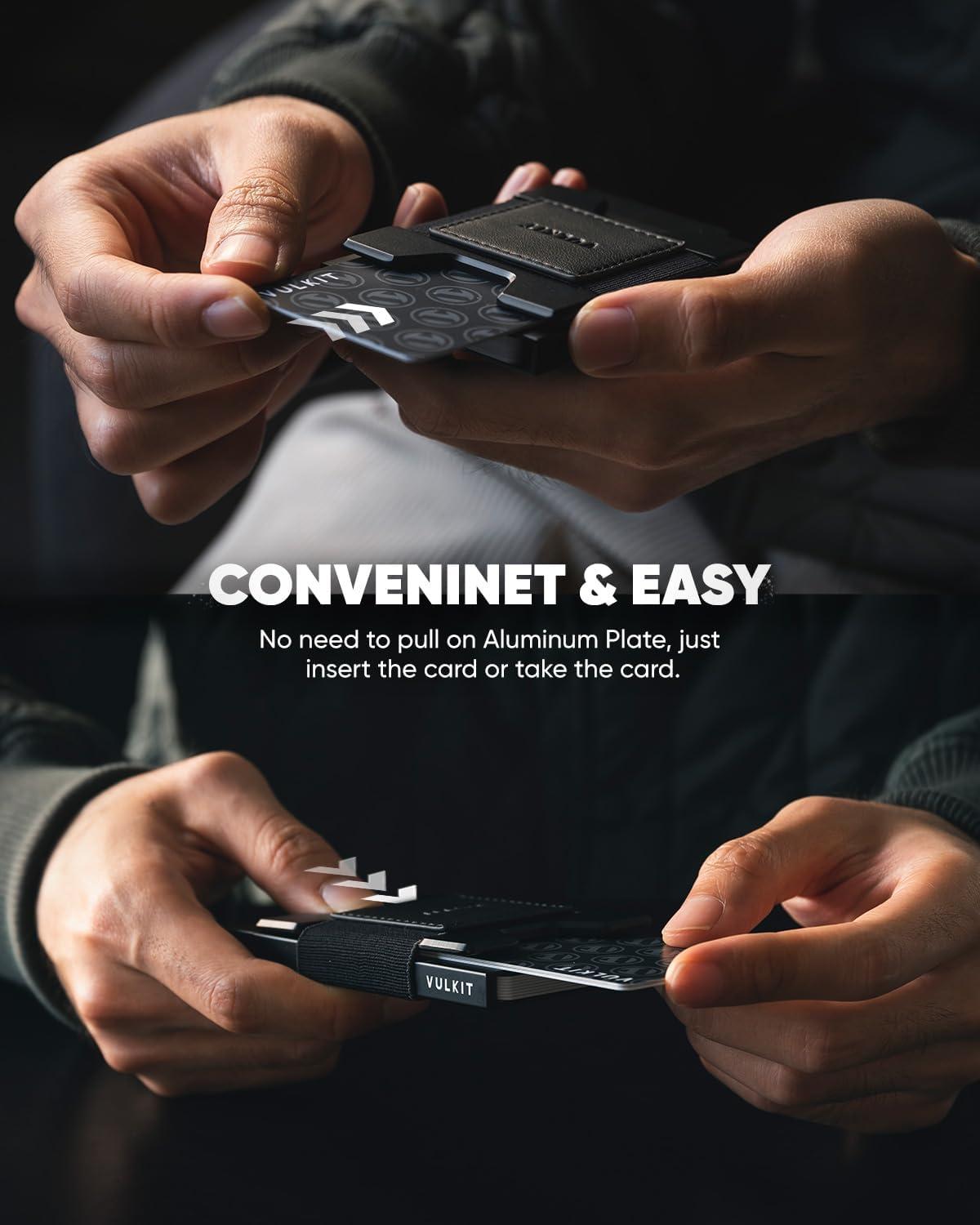 image:imageVULKIT Minimalist Pop Up Wallet RFID Blocking Aluminum Credit Card Holder with Expandable Backplate Holds 12 Cards and Cash for Men and Women NavyBlack