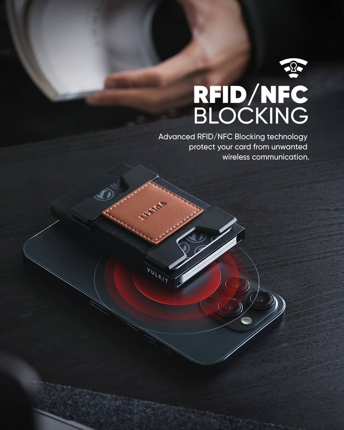 image:imageVULKIT Minimalist Pop Up Wallet RFID Blocking Aluminum Credit Card Holder with Expandable Backplate Holds 12 Cards and Cash for Men and Women NavyBrown