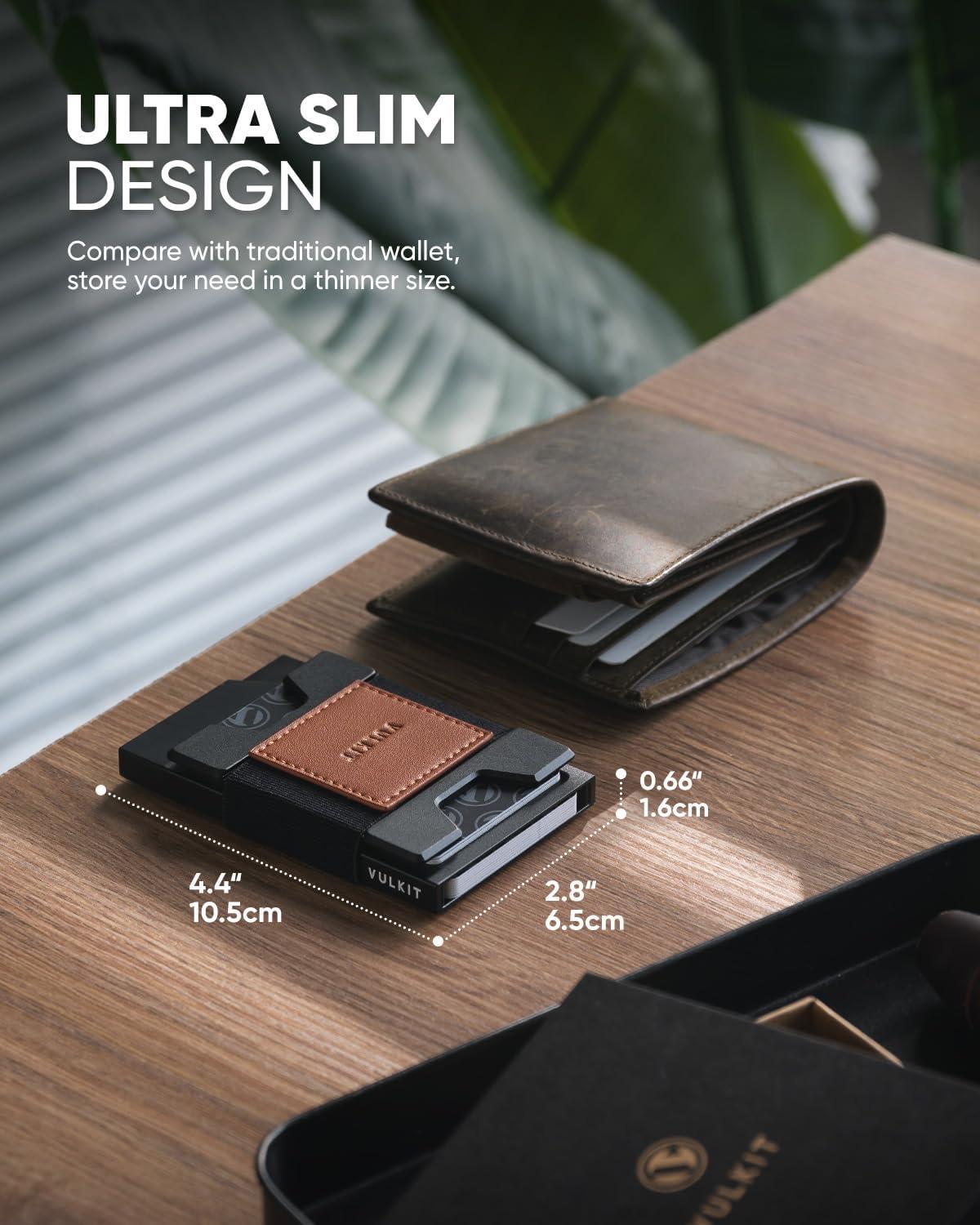 image:imageVULKIT Minimalist Pop Up Wallet RFID Blocking Aluminum Credit Card Holder with Expandable Backplate Holds 12 Cards and Cash for Men and Women NavyBrown
