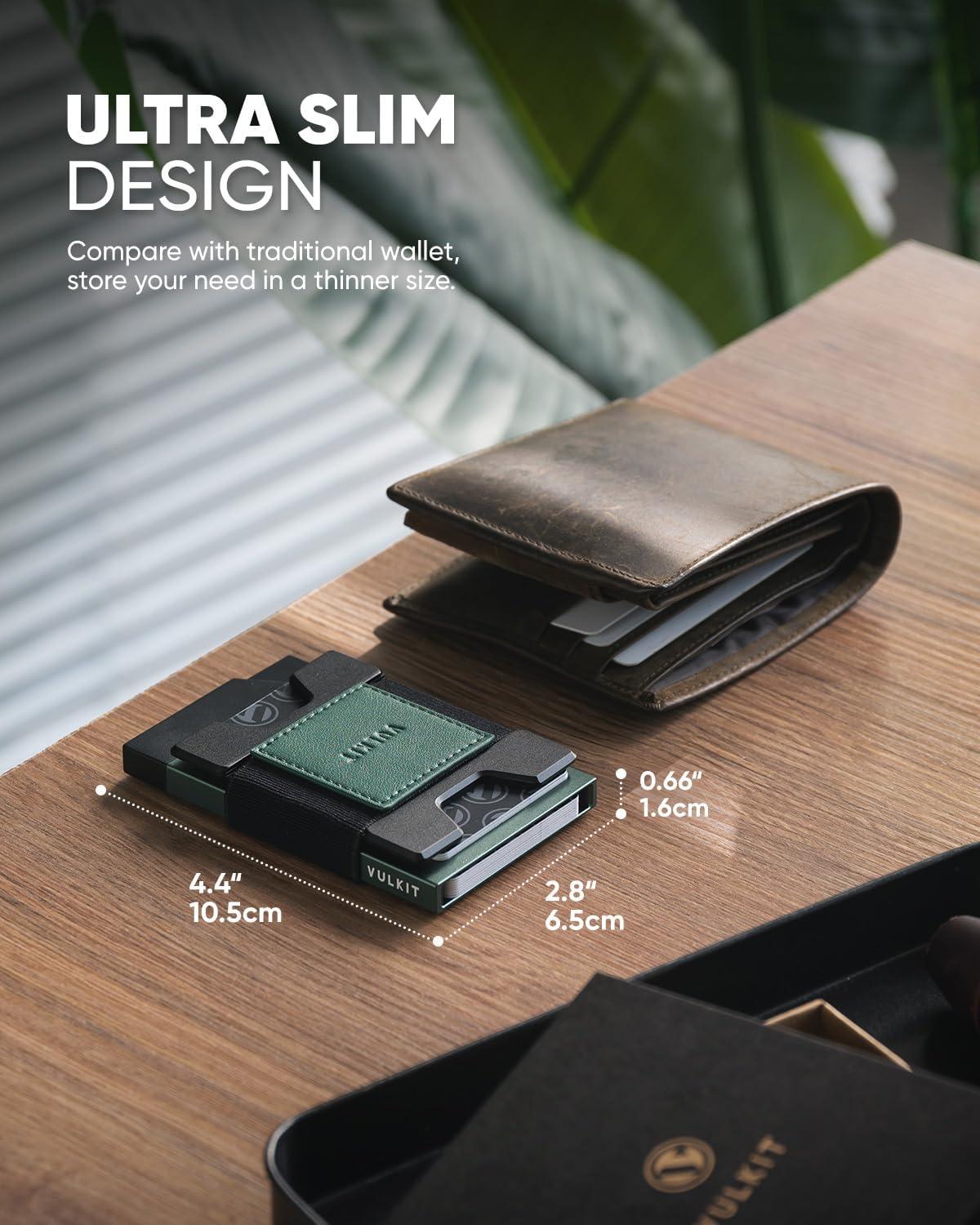 image:imageVULKIT Minimalist Pop Up Wallet RFID Blocking Aluminum Credit Card Holder with Expandable Backplate Holds 12 Cards and Cash for Men and Women NavyGreen