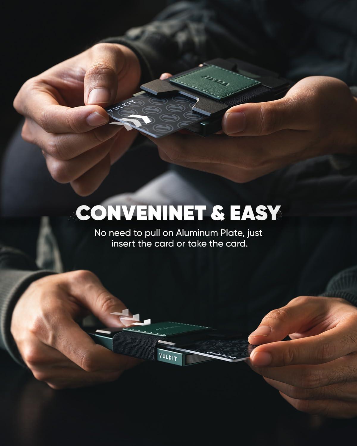 image:imageVULKIT Minimalist Pop Up Wallet RFID Blocking Aluminum Credit Card Holder with Expandable Backplate Holds 12 Cards and Cash for Men and Women NavyGreen