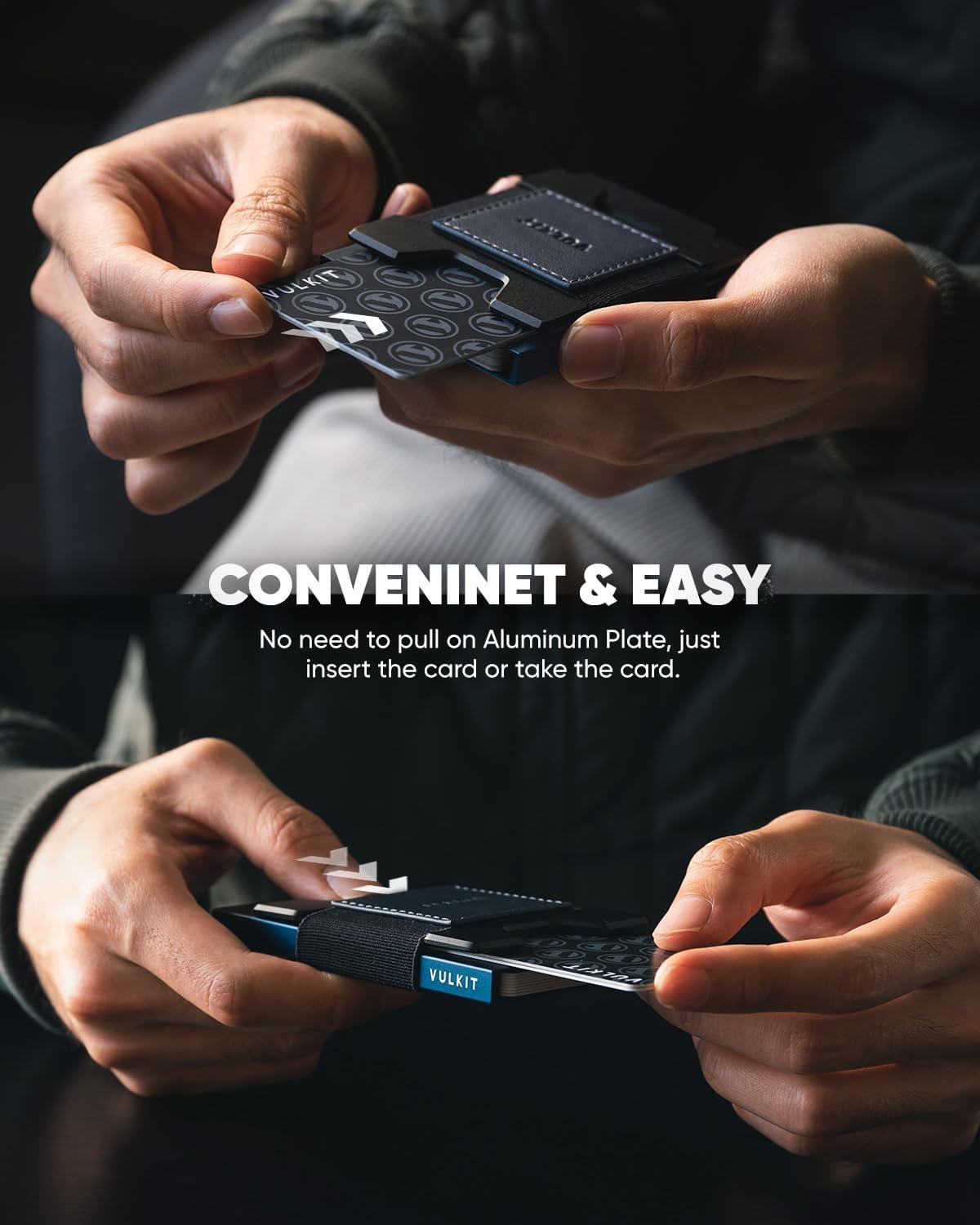 image:imageVULKIT Minimalist Pop Up Wallet RFID Blocking Aluminum Credit Card Holder with Expandable Backplate Holds 12 Cards and Cash for Men and Women NavyNavy