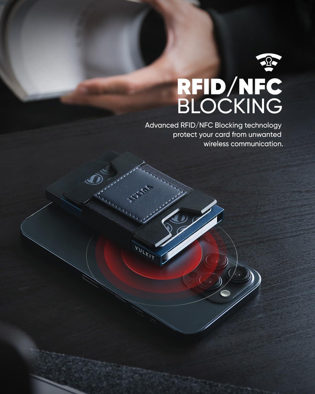 image:imageVULKIT Minimalist Pop Up Wallet RFID Blocking Aluminum Credit Card Holder with Expandable Backplate Holds 12 Cards and Cash for Men and Women NavyNavy