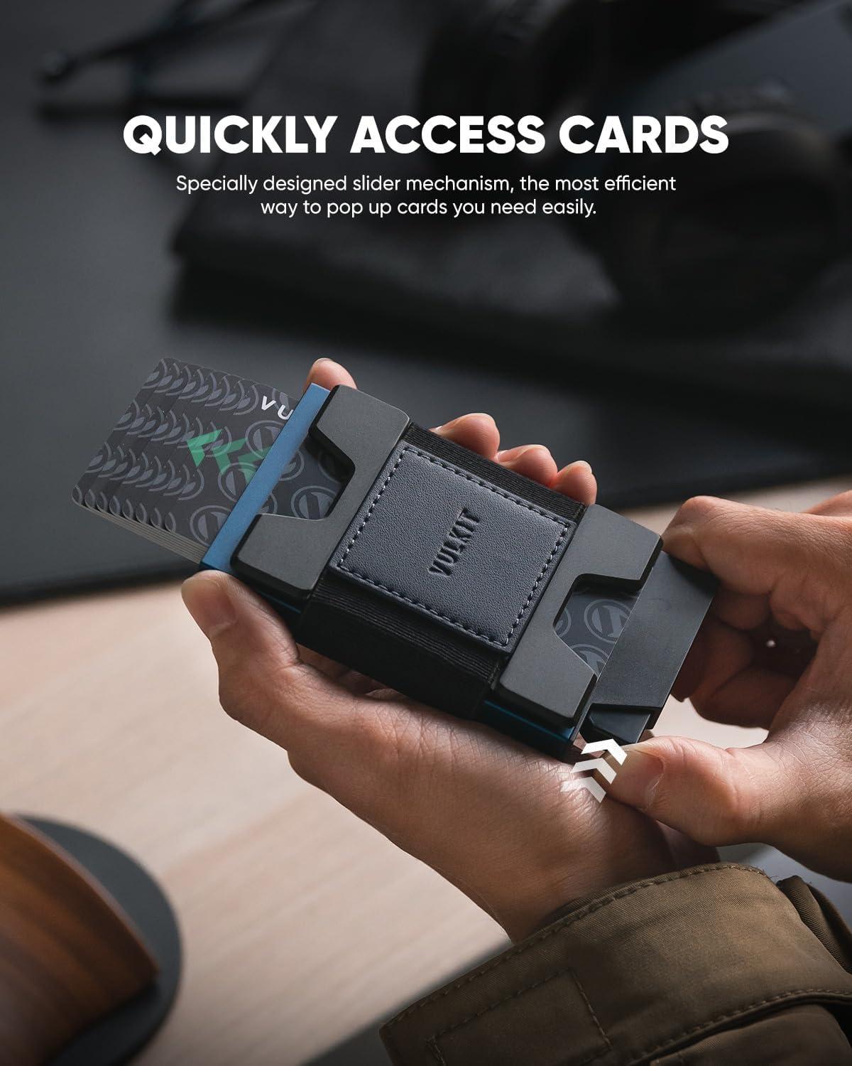 image:imageVULKIT Minimalist Pop Up Wallet RFID Blocking Aluminum Credit Card Holder with Expandable Backplate Holds 12 Cards and Cash for Men and Women NavyNavy