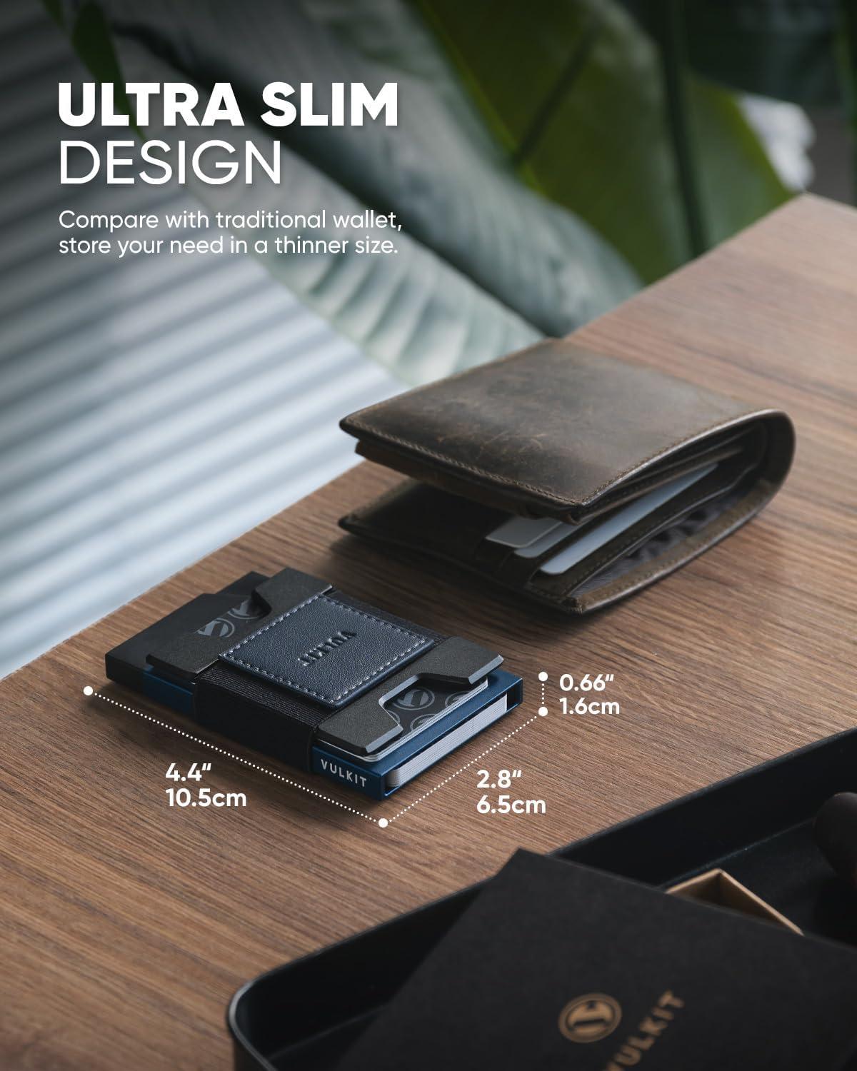 image:imageVULKIT Minimalist Pop Up Wallet RFID Blocking Aluminum Credit Card Holder with Expandable Backplate Holds 12 Cards and Cash for Men and Women NavyNavy